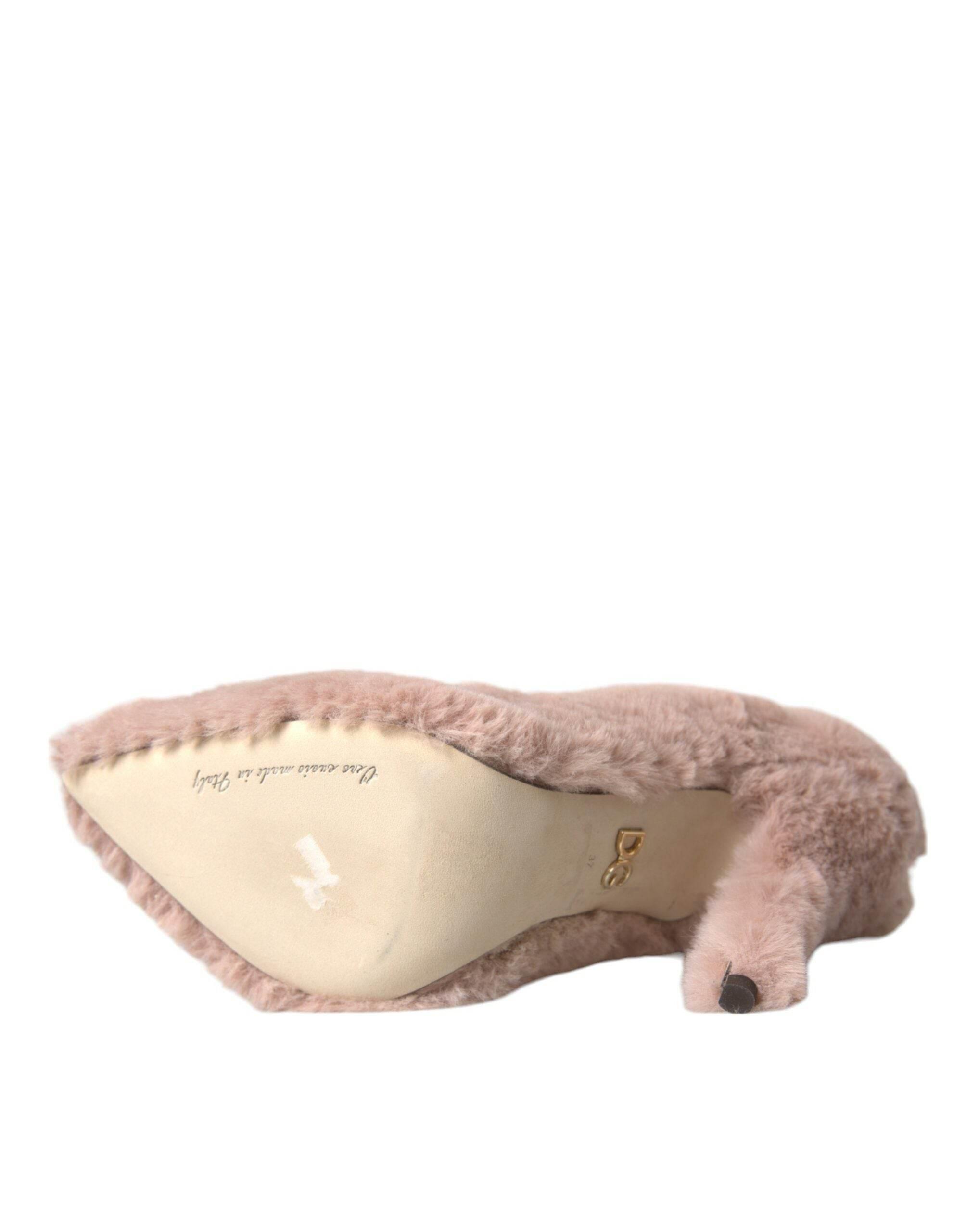 Dolce & Gabbana Light Pink Faux Fur Heels Pumps Shoes - Hilstor