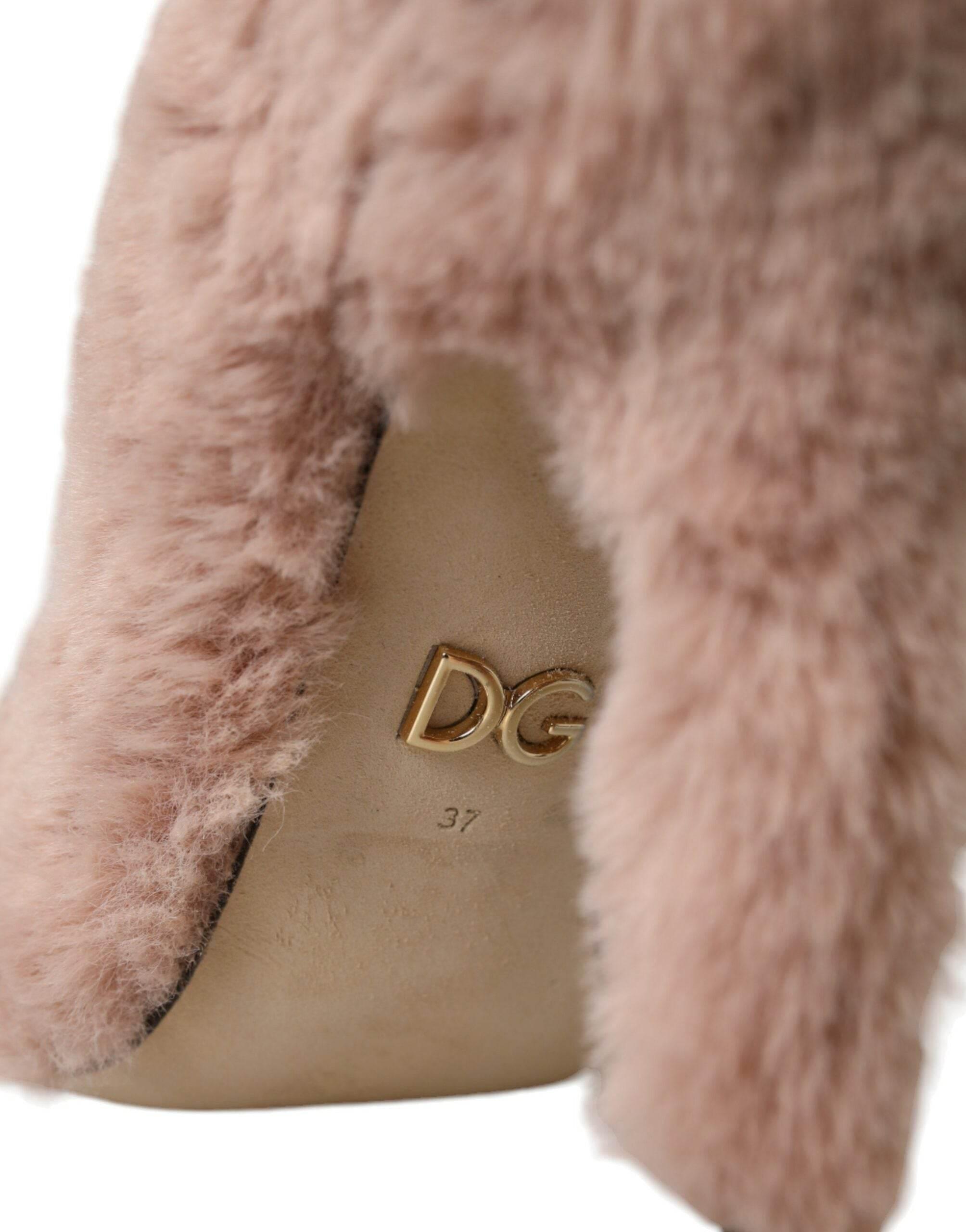 Dolce & Gabbana Light Pink Faux Fur Heels Pumps Shoes - Hilstor