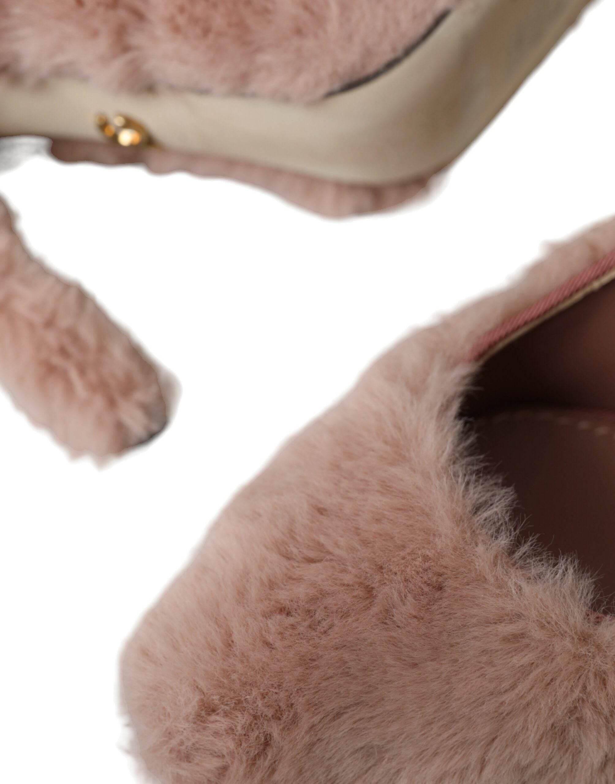 Dolce & Gabbana Light Pink Faux Fur Heels Pumps Shoes - Hilstor