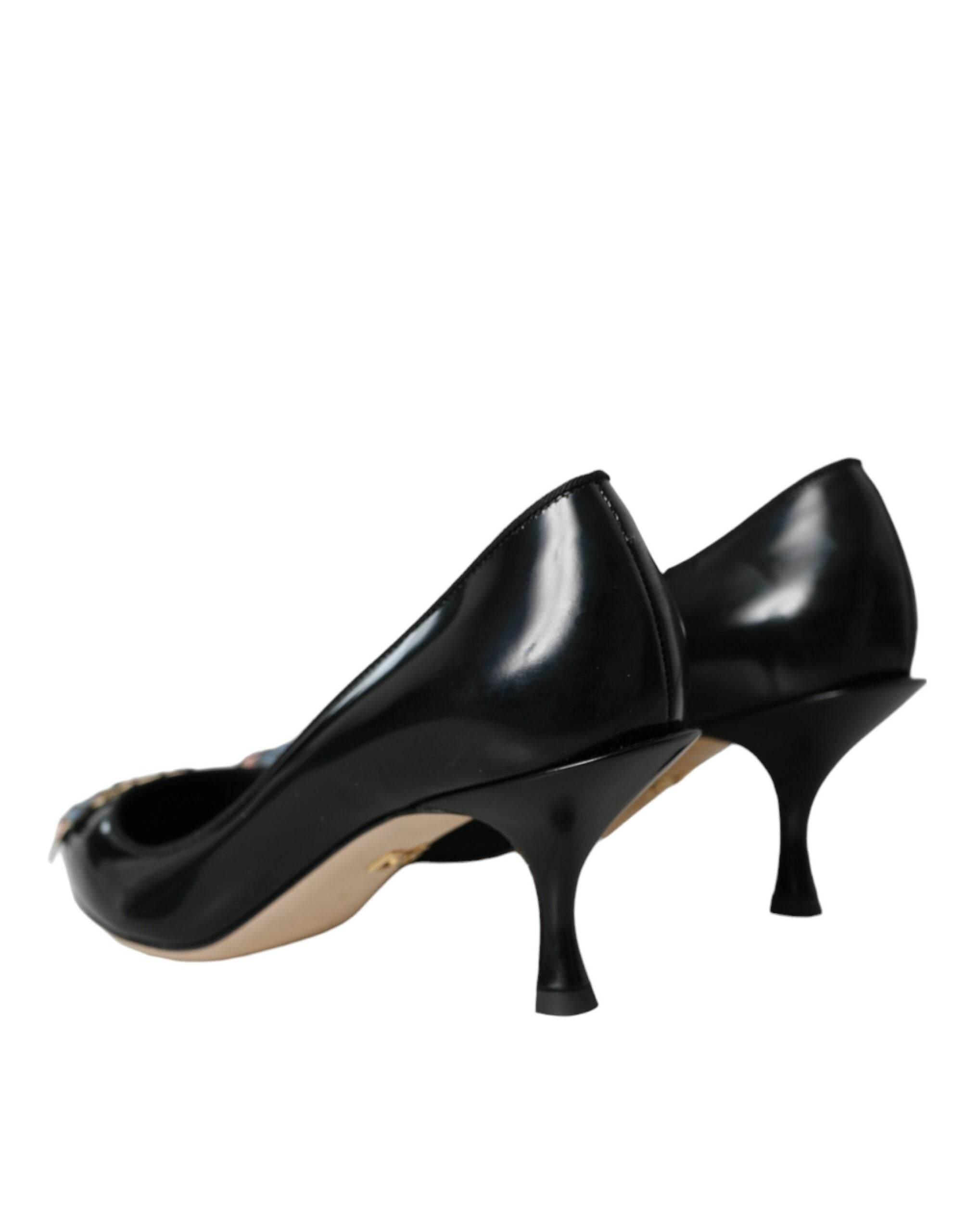 Dolce & Gabbana Black Leather BOOM Patch Heels Pumps Shoes - Hilstor
