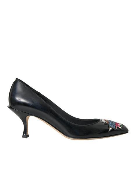 Dolce & Gabbana Black Leather BOOM Patch Heels Pumps Shoes - Hilstor