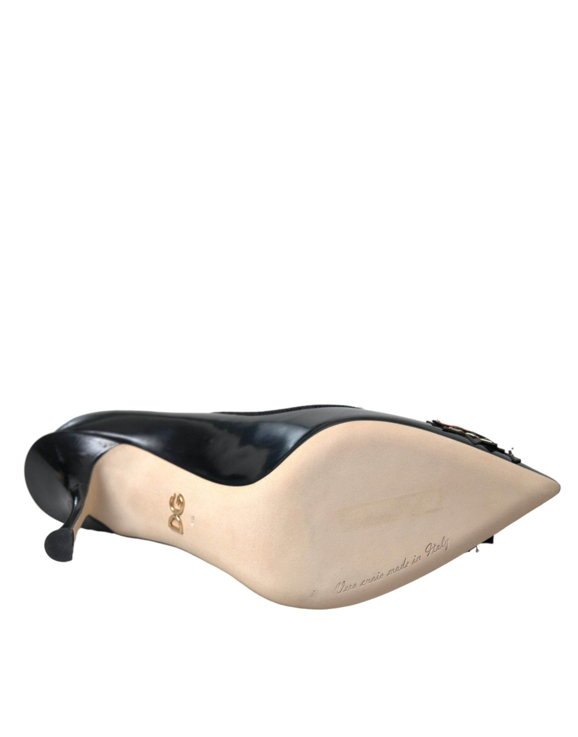 Dolce & Gabbana Black Leather WOW Patch Heels Pumps Shoes - Hilstor