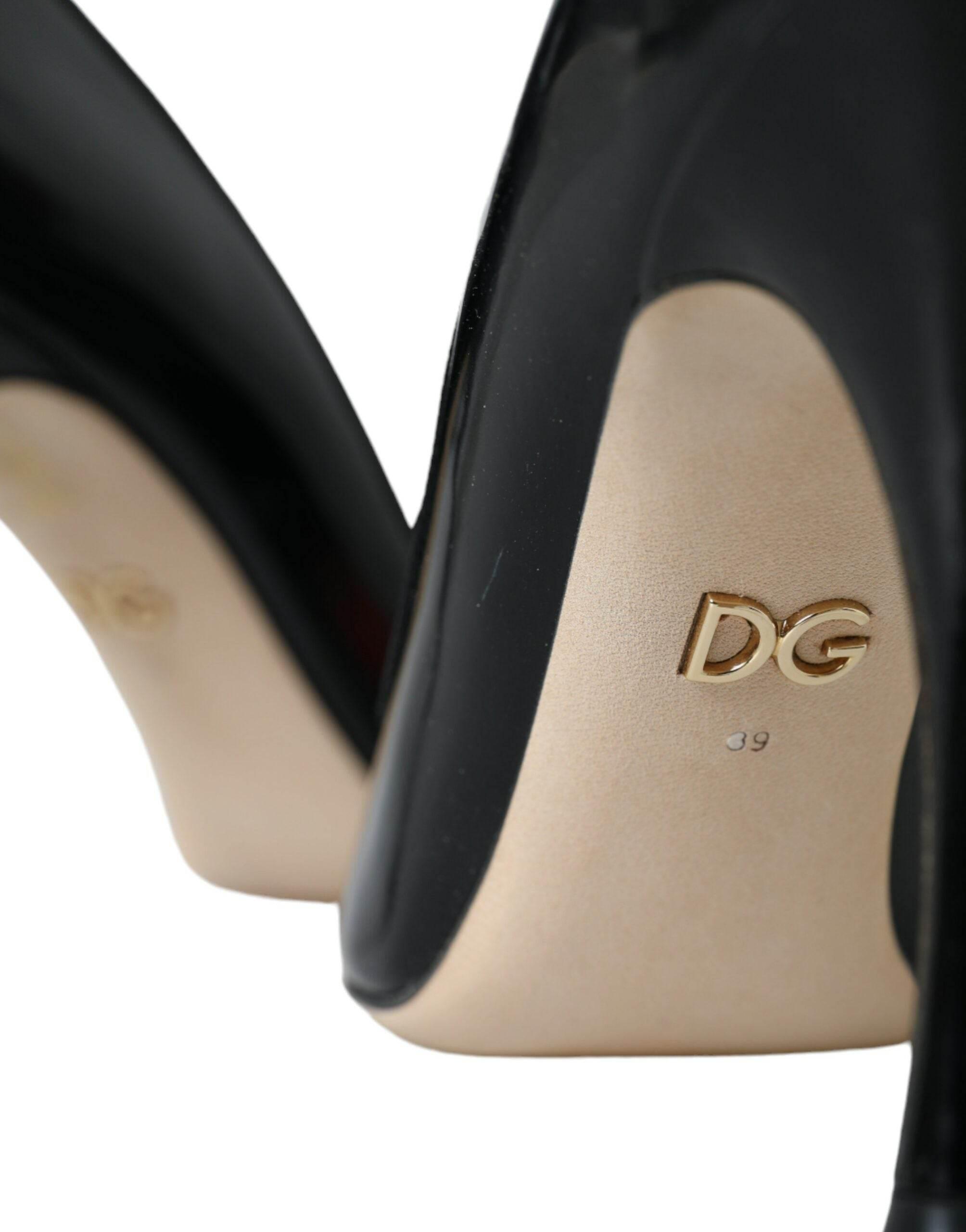 Dolce & Gabbana Black Leather WOW Patch Heels Pumps Shoes - Hilstor