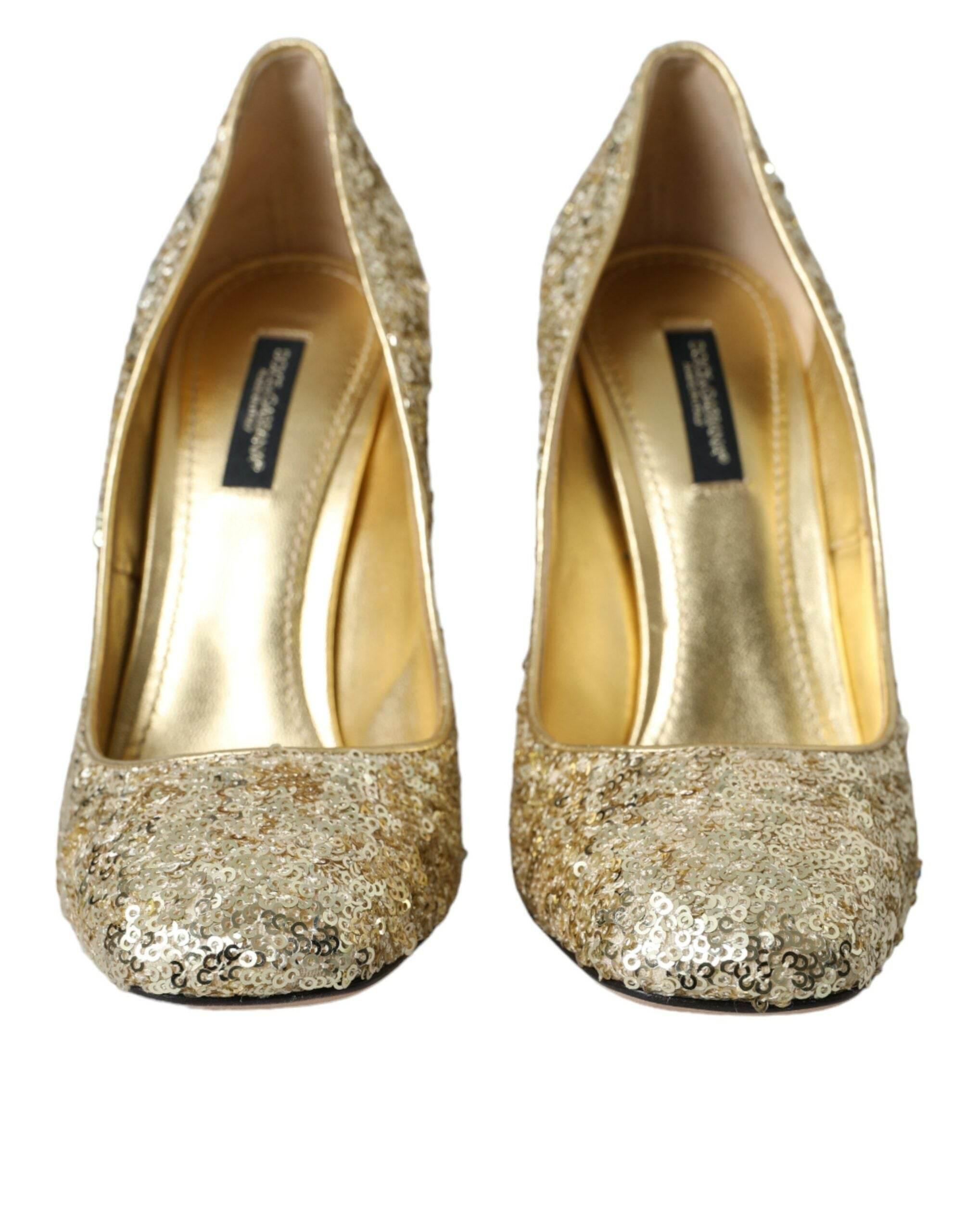 Dolce & Gabbana Gold Sequin Crystal Heels Pumps Shoes - Hilstor