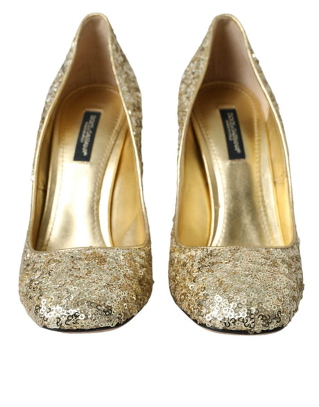 Dolce & Gabbana Gold Sequin Crystal Heels Pumps Shoes - Hilstor