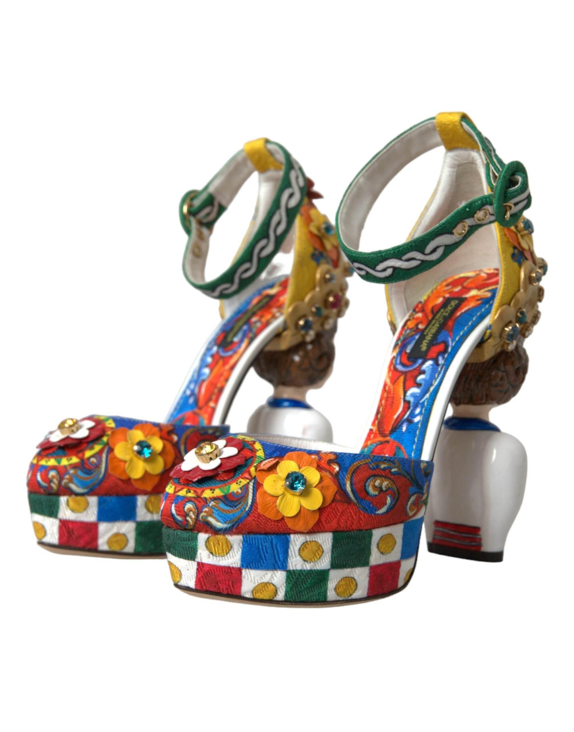 Dolce & Gabbana Multicolor Carretto Embellished Sandals Shoes - Hilstor