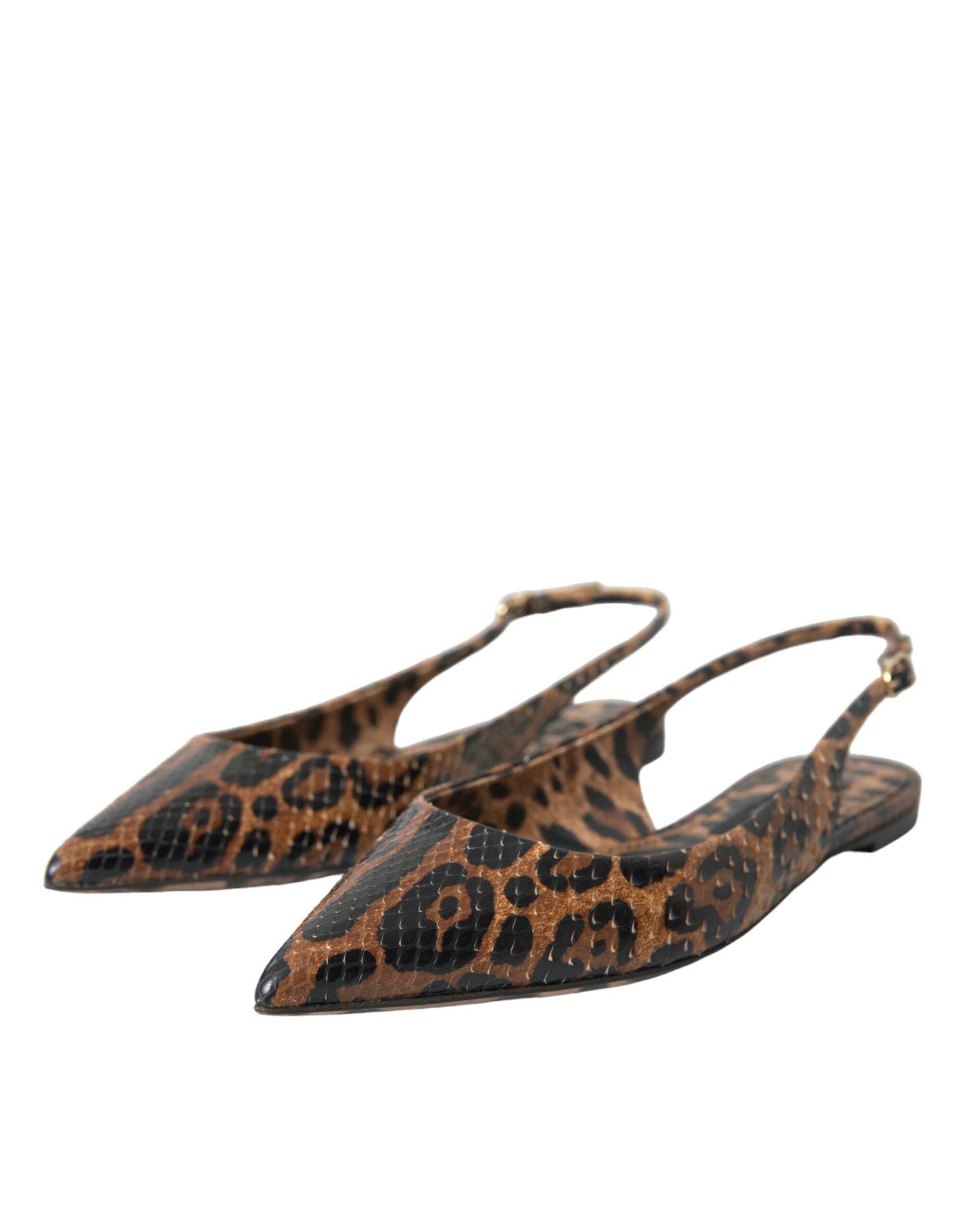 Dolce & Gabbana Brown Leopard Exotic Skin Slingback Shoes - Hilstor