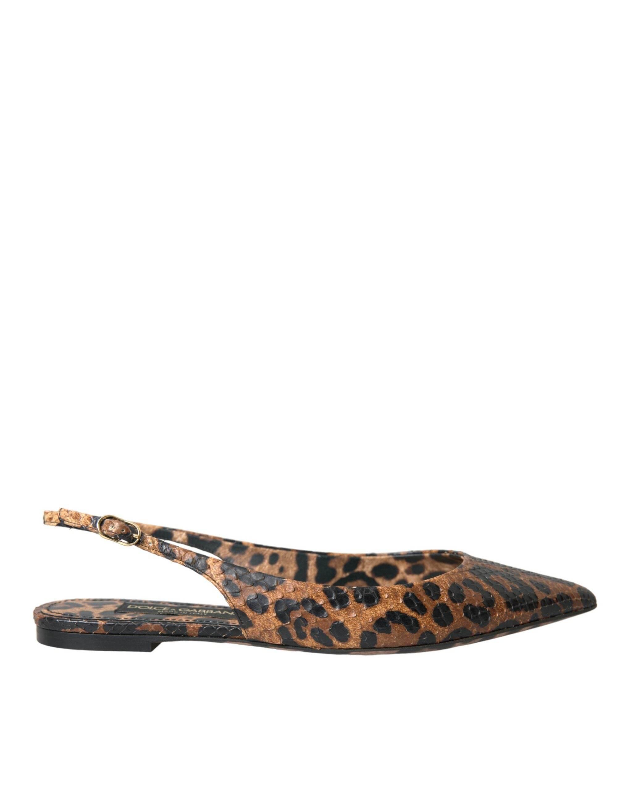 Dolce & Gabbana Brown Leopard Exotic Skin Slingback Shoes - Hilstor