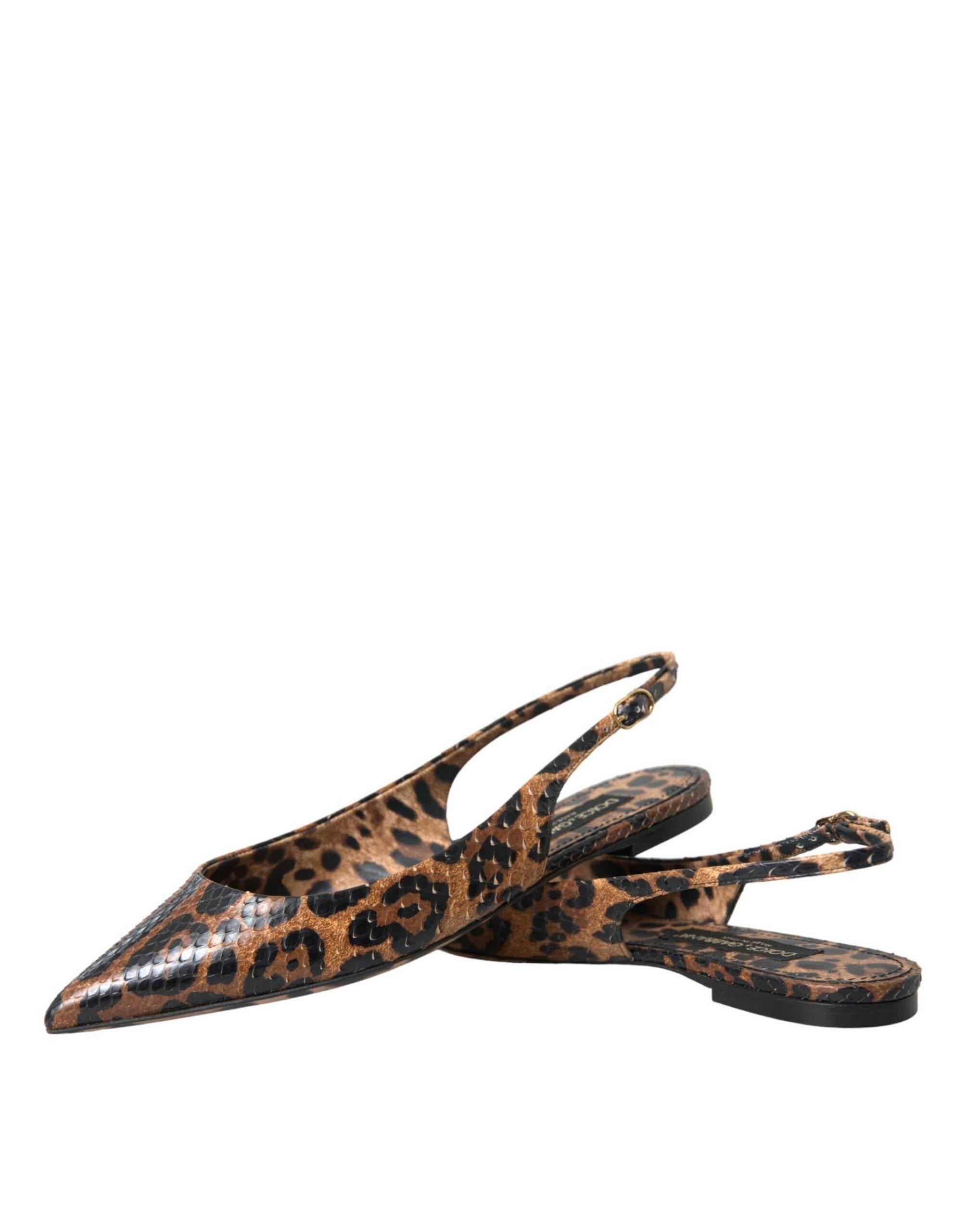 Dolce & Gabbana Brown Leopard Exotic Skin Slingback Shoes - Hilstor