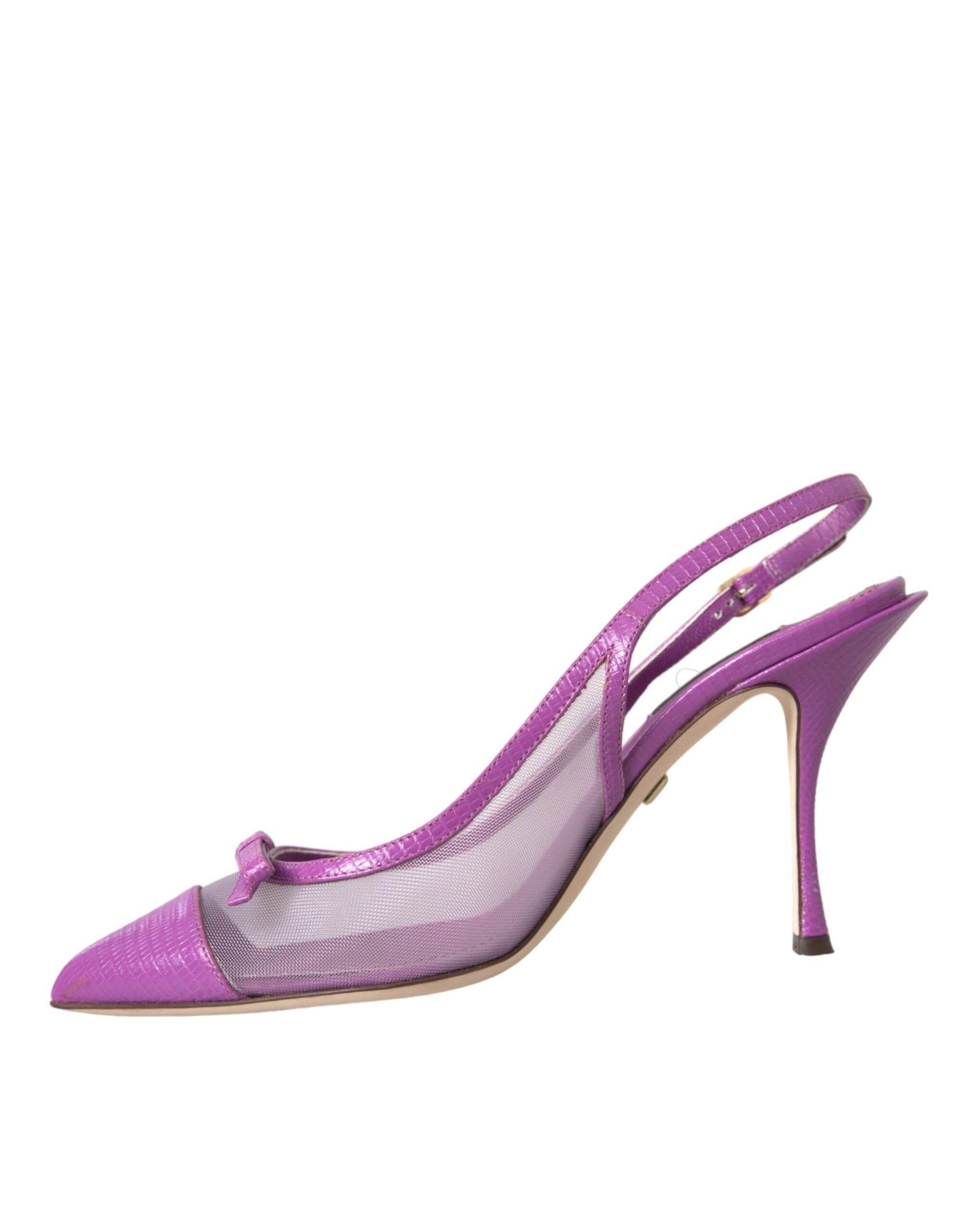 Dolce & Gabbana Purple Leather Mesh High Heels Slingback Shoes - Hilstor