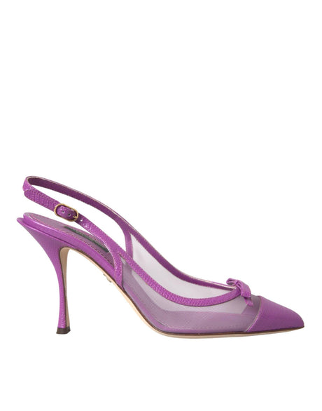Dolce & Gabbana Purple Leather Mesh High Heels Slingback Shoes - Hilstor