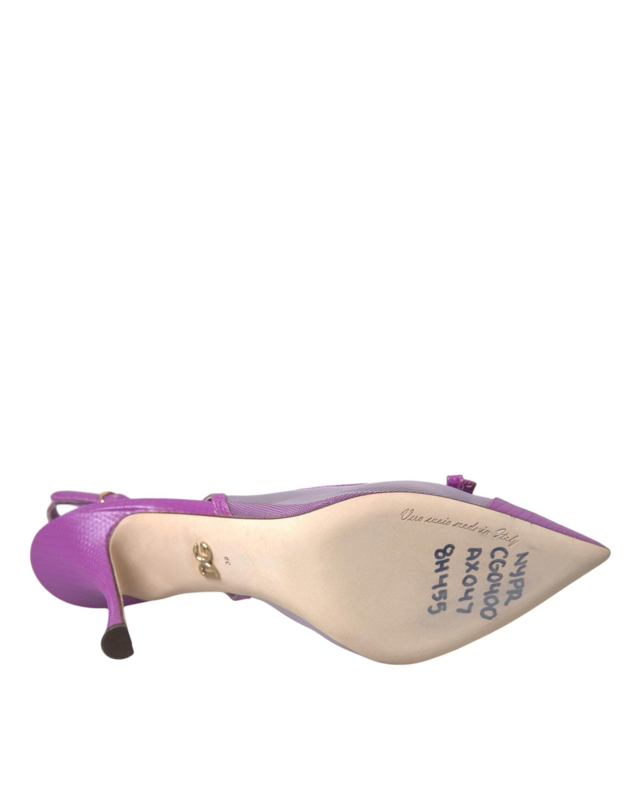 Dolce & Gabbana Purple Leather Mesh High Heels Slingback Shoes - Hilstor