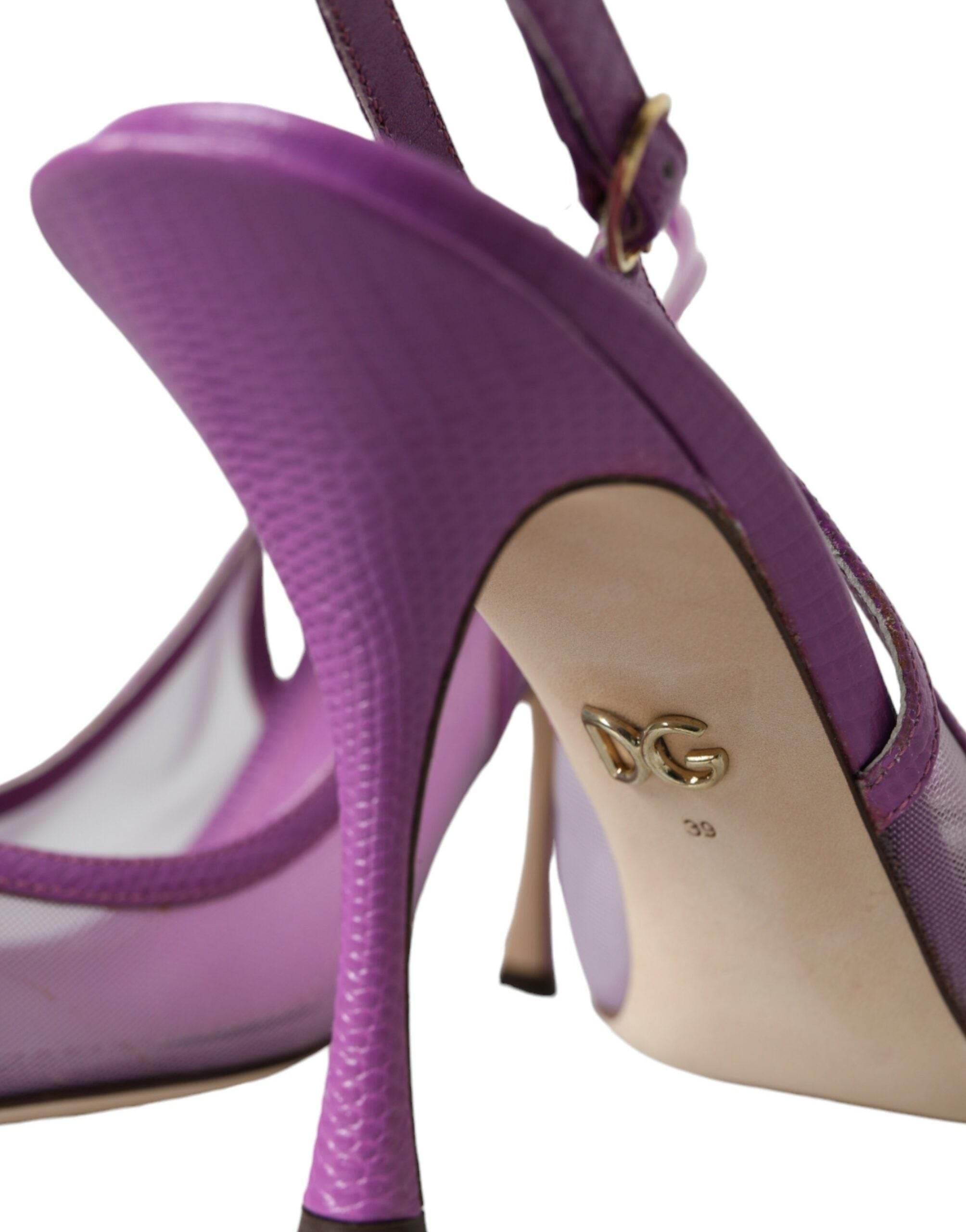 Dolce & Gabbana Purple Leather Mesh High Heels Slingback Shoes - Hilstor