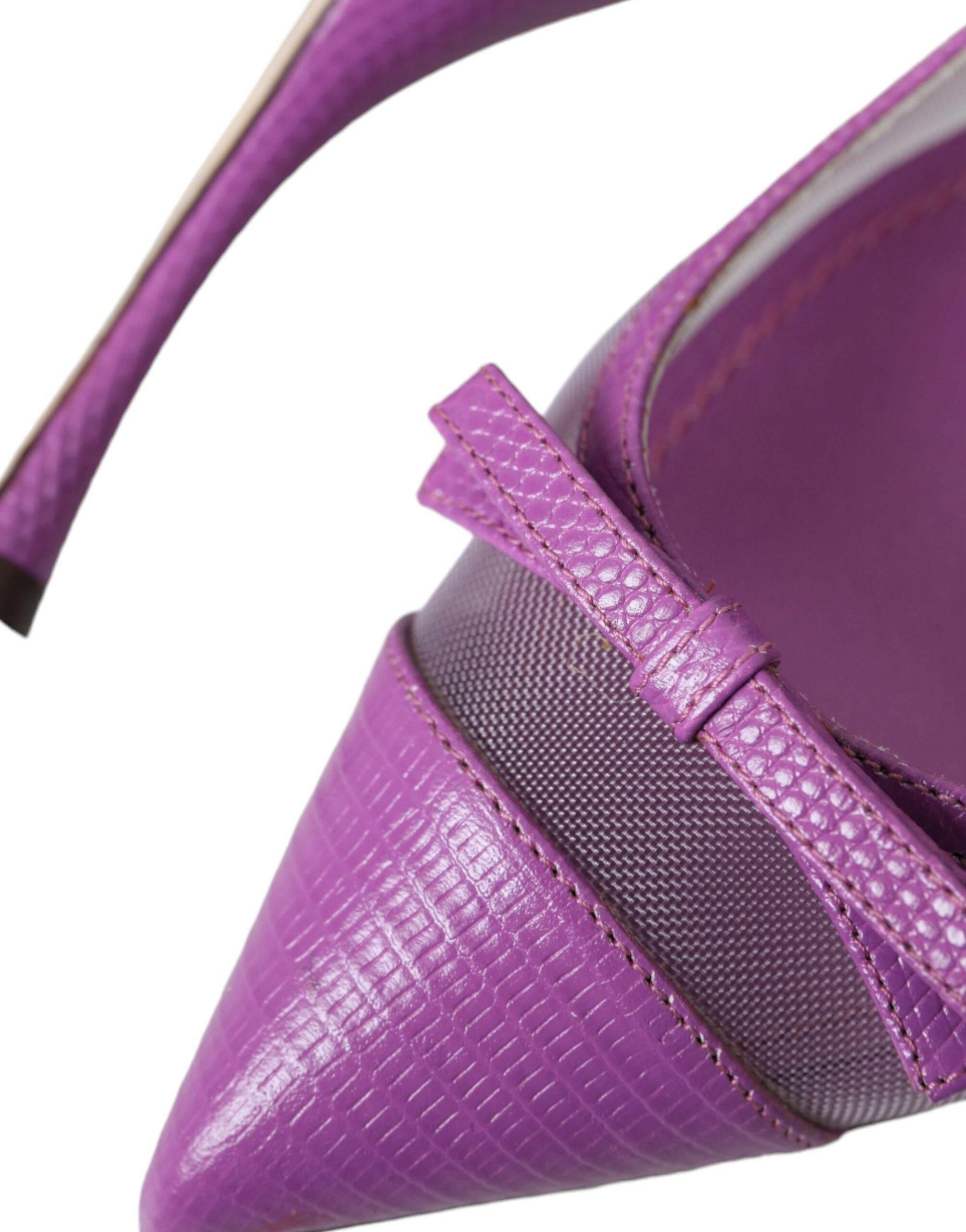 Dolce & Gabbana Purple Leather Mesh High Heels Slingback Shoes - Hilstor