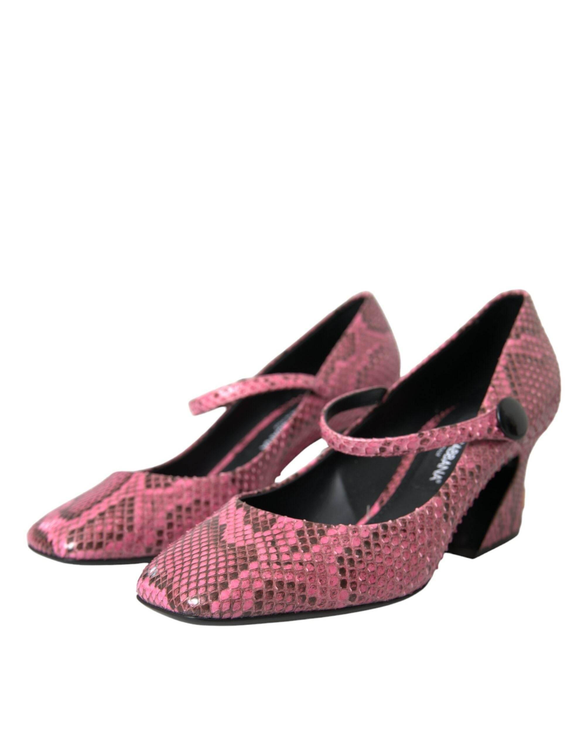 Dolce & Gabbana Pink Python Leather Mary Jane Heels Shoes - Hilstor
