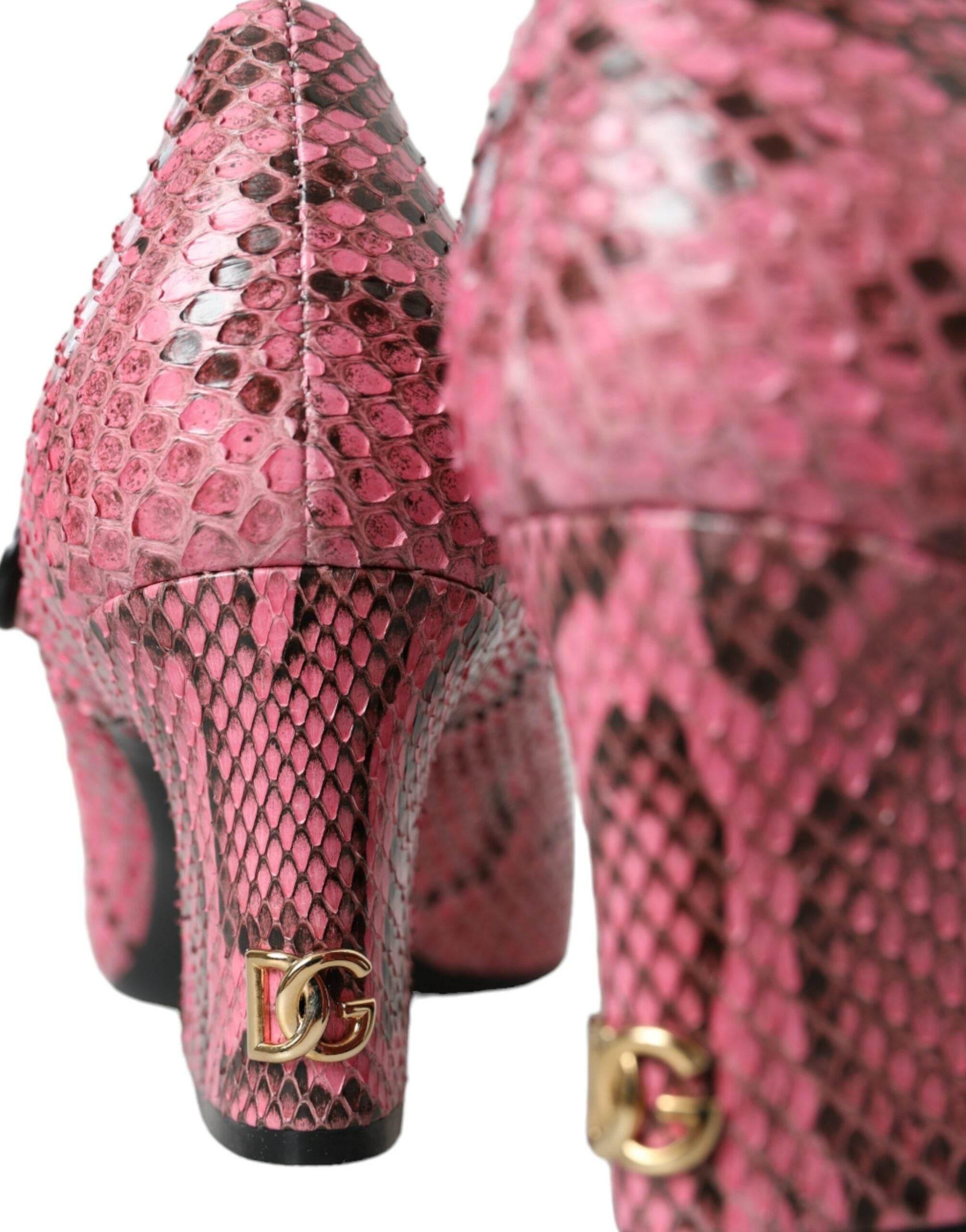 Dolce & Gabbana Pink Python Leather Mary Jane Heels Shoes - Hilstor