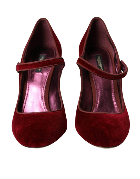 Dolce & Gabbana Red Velvet Gold Crystals Heels Mary Jane Shoes - Hilstor
