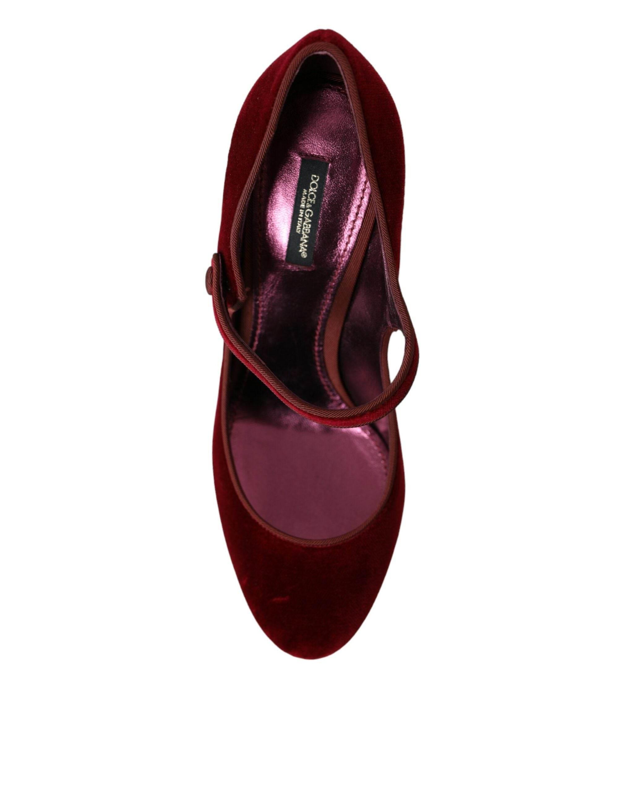 Dolce & Gabbana Red Velvet Gold Crystals Heels Mary Jane Shoes - Hilstor