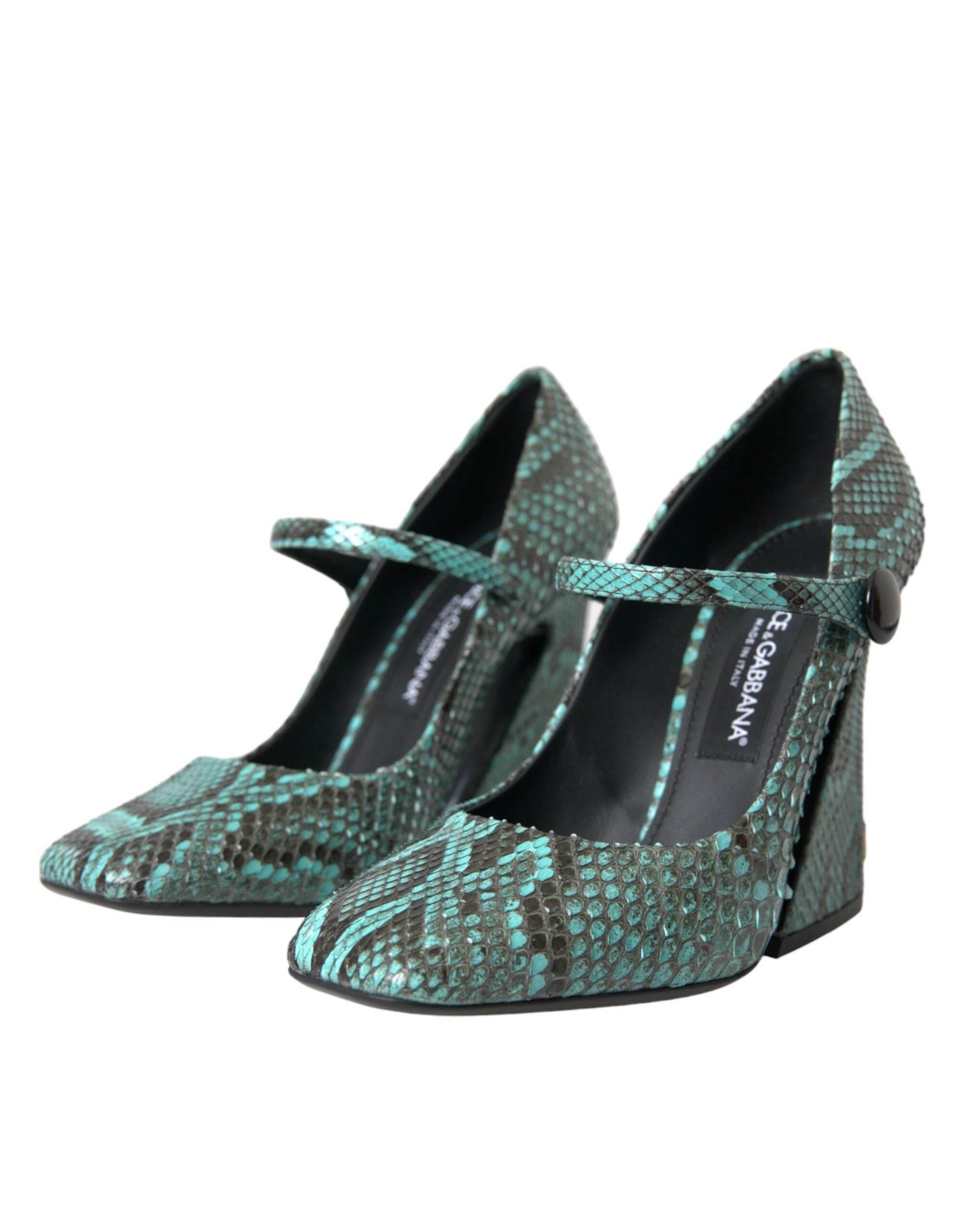 Dolce & Gabbana Aqua Python Leather Mary Jane Pumps Shoes - Hilstor