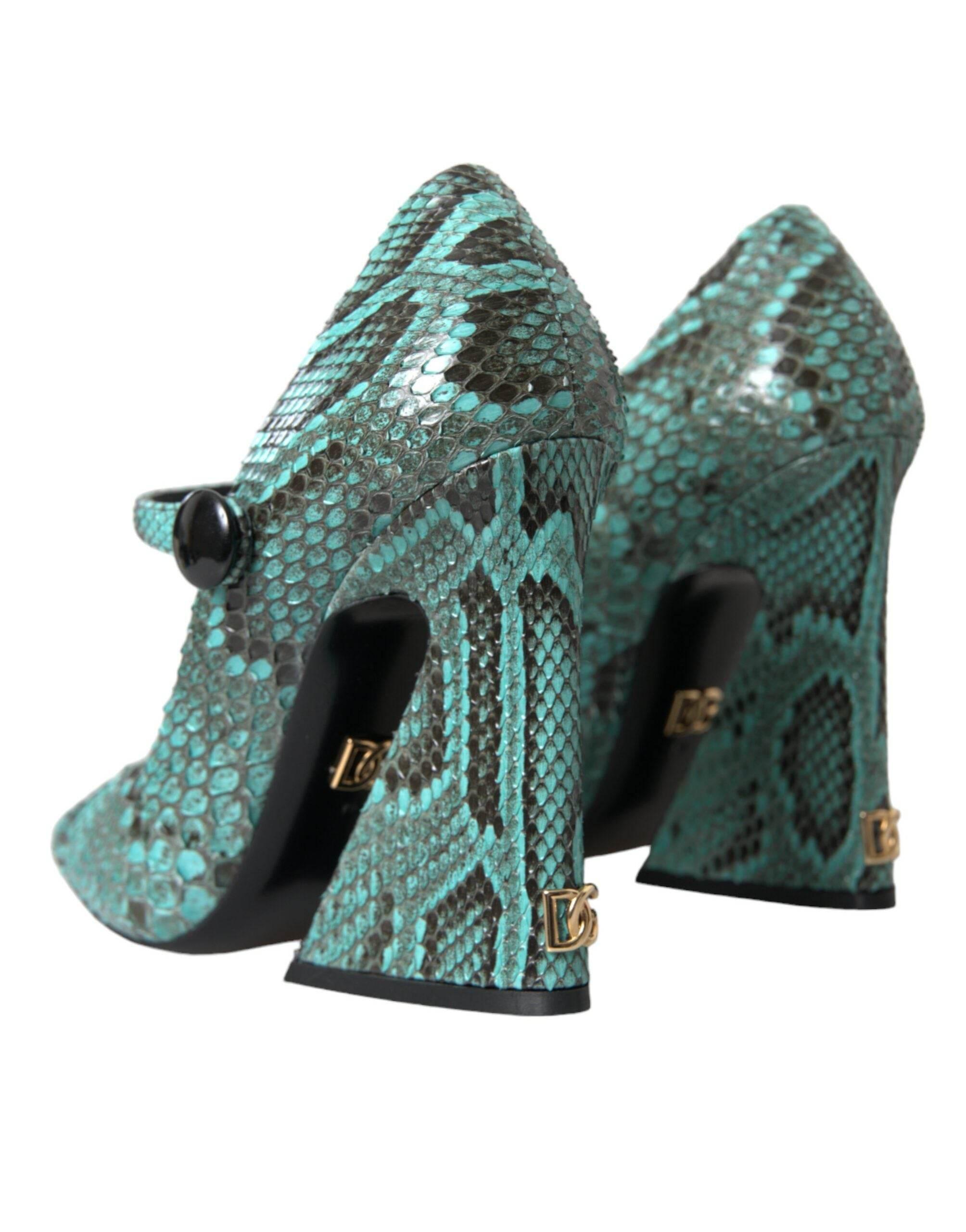Dolce & Gabbana Aqua Python Leather Mary Jane Pumps Shoes - Hilstor