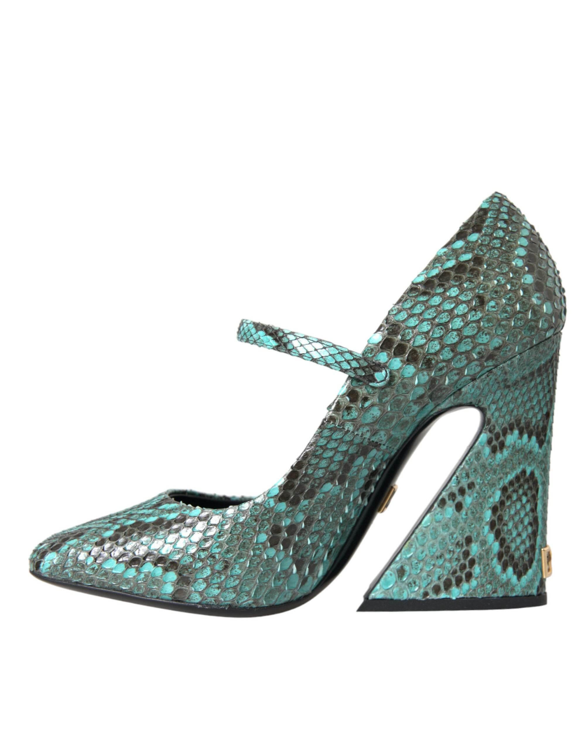 Dolce & Gabbana Aqua Python Leather Mary Jane Pumps Shoes - Hilstor