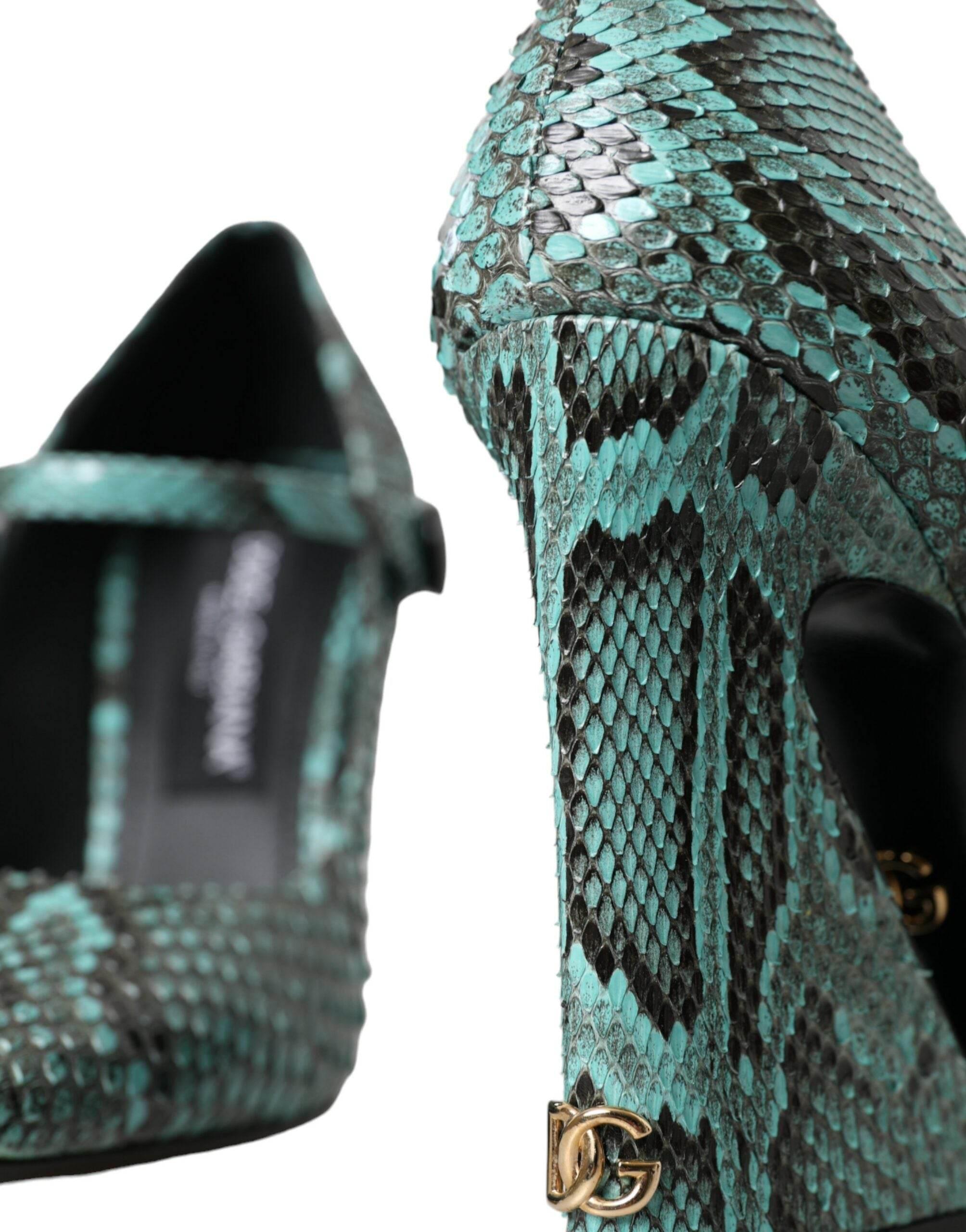 Dolce & Gabbana Aqua Python Leather Mary Jane Pumps Shoes - Hilstor