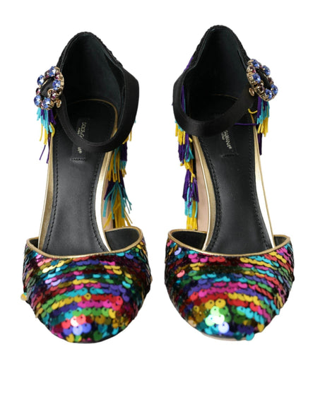 Dolce & Gabbana Multicolor Sequin Crystal Mary Jane Shoes - Hilstor