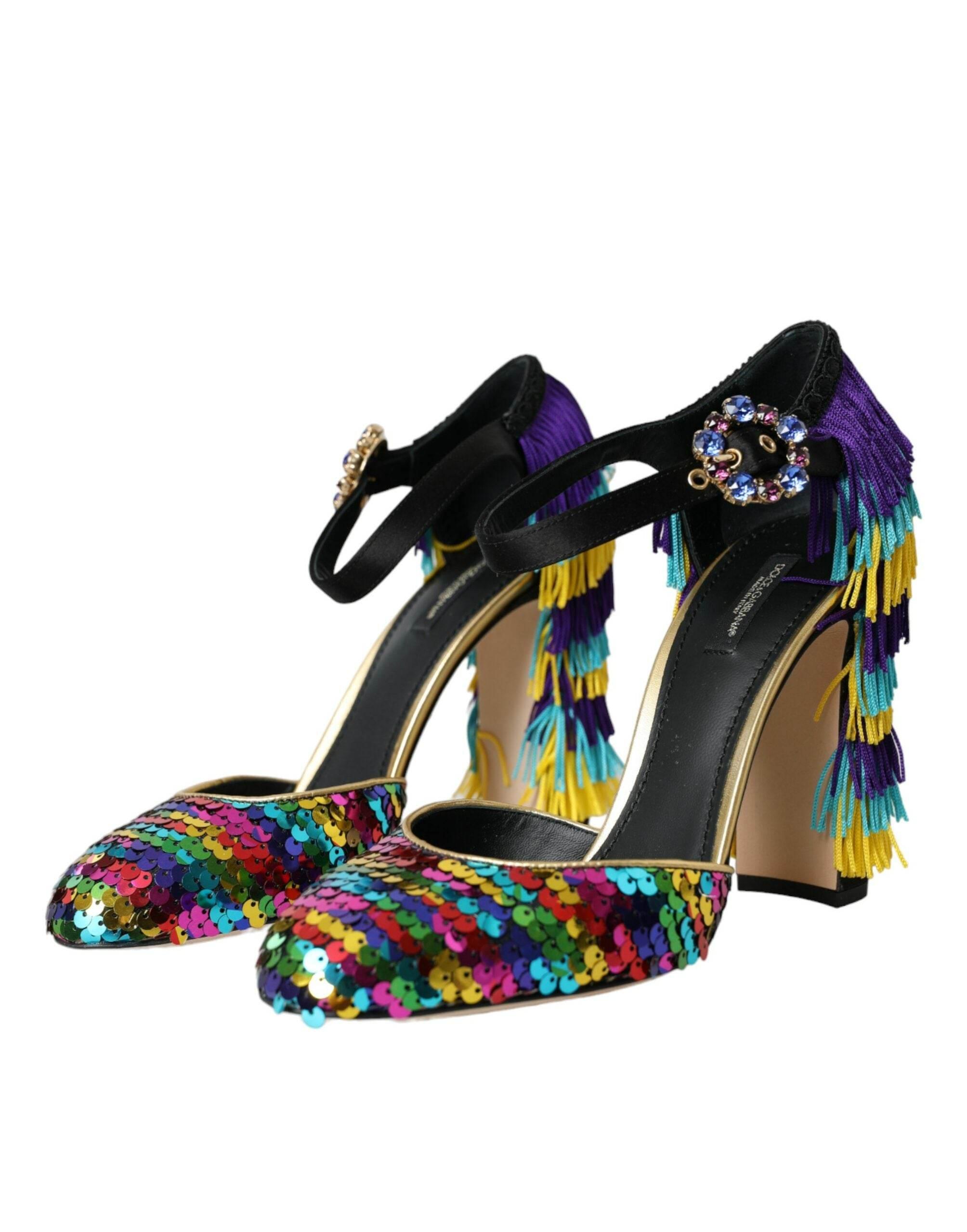 Dolce & Gabbana Multicolor Sequin Crystal Mary Jane Shoes - Hilstor