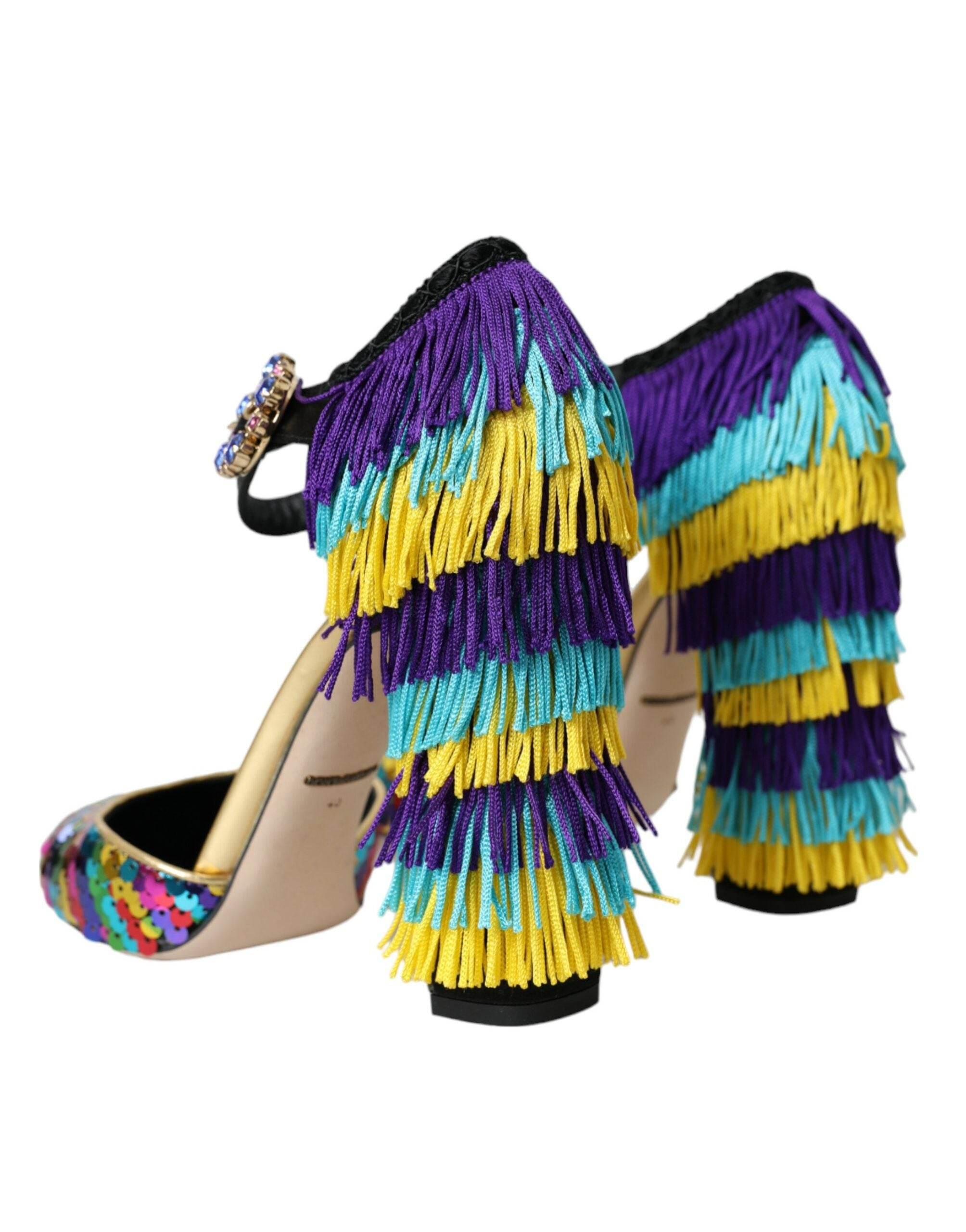 Dolce & Gabbana Multicolor Sequin Crystal Mary Jane Shoes - Hilstor