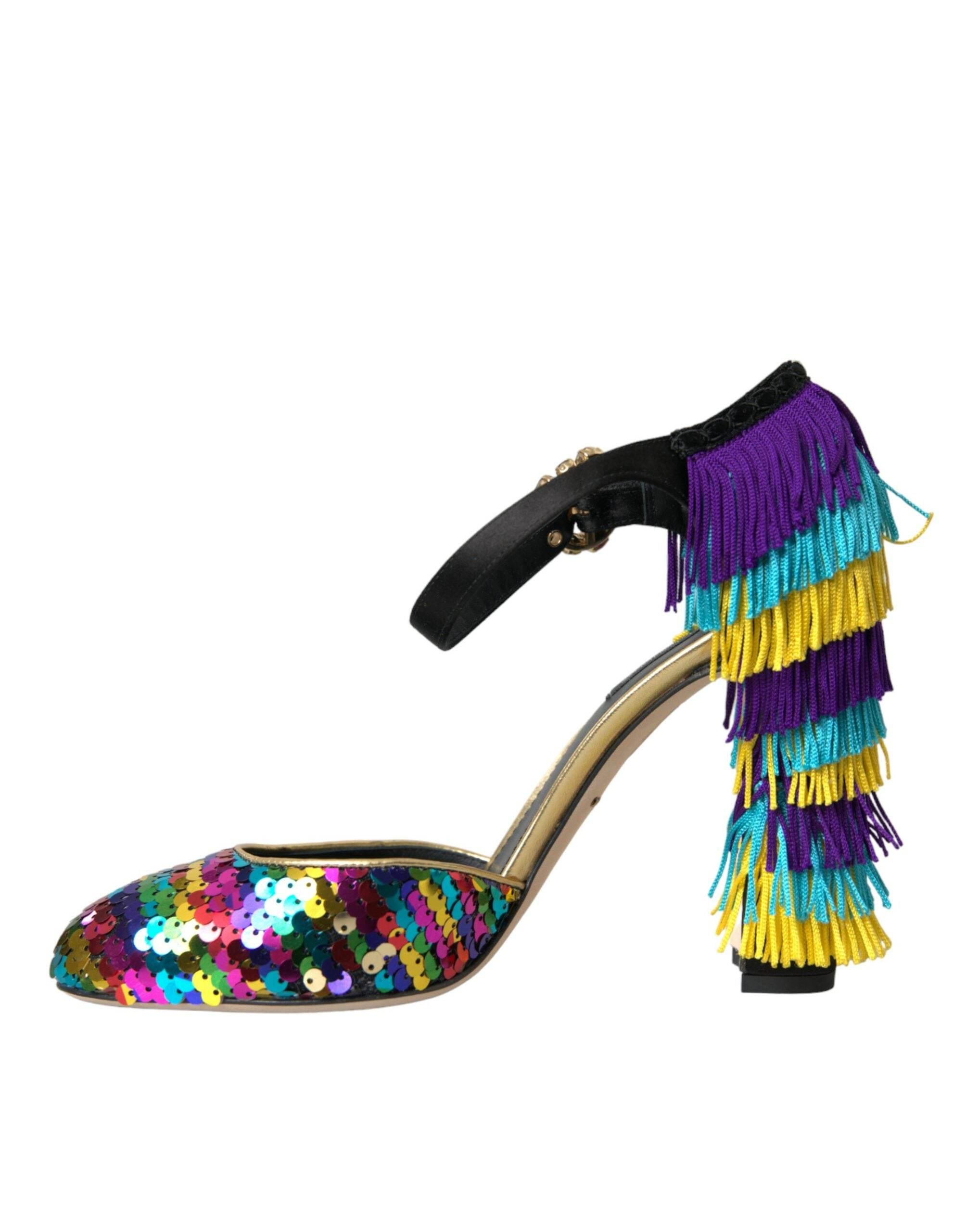 Dolce & Gabbana Multicolor Sequin Crystal Mary Jane Shoes - Hilstor