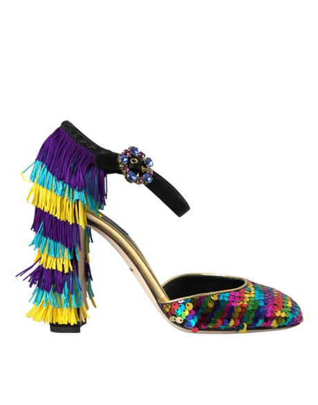 Dolce & Gabbana Multicolor Sequin Crystal Mary Jane Shoes - Hilstor