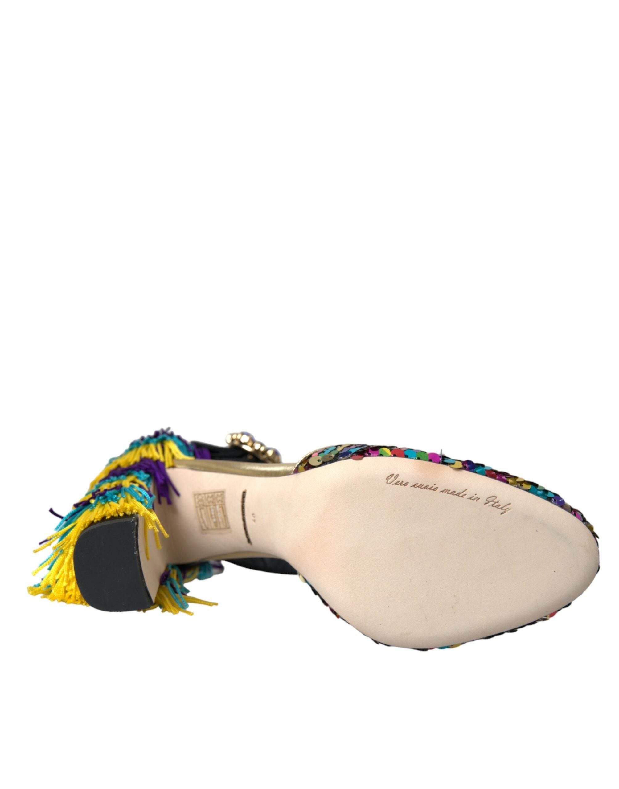 Dolce & Gabbana Multicolor Sequin Crystal Mary Jane Shoes - Hilstor