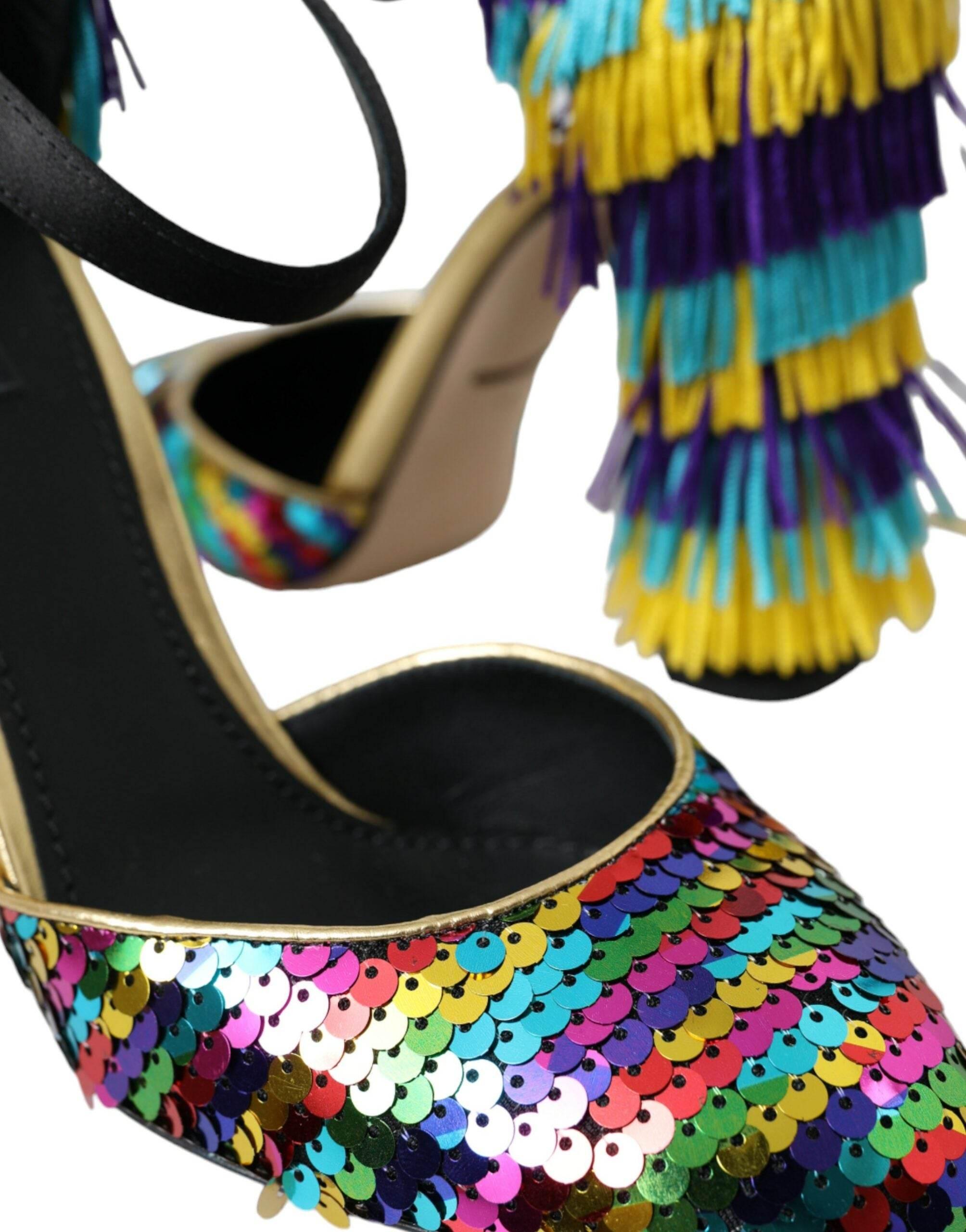 Dolce & Gabbana Multicolor Sequin Crystal Mary Jane Shoes - Hilstor