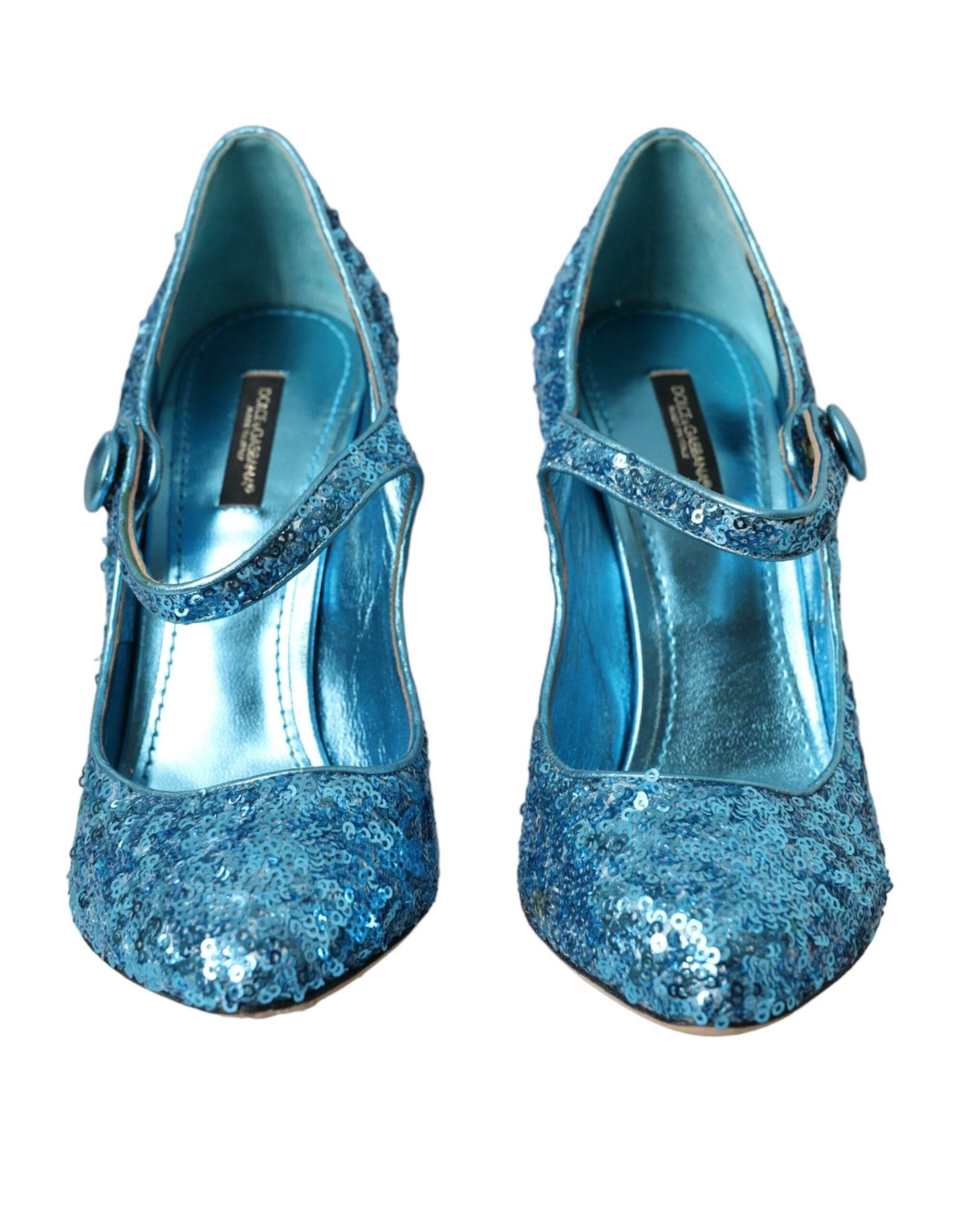 Dolce & Gabbana Blue Sequin Mary Jane Pumps High Heels Shoes - Hilstor