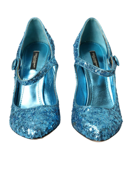Dolce & Gabbana Blue Sequin Mary Jane Pumps High Heels Shoes - Hilstor