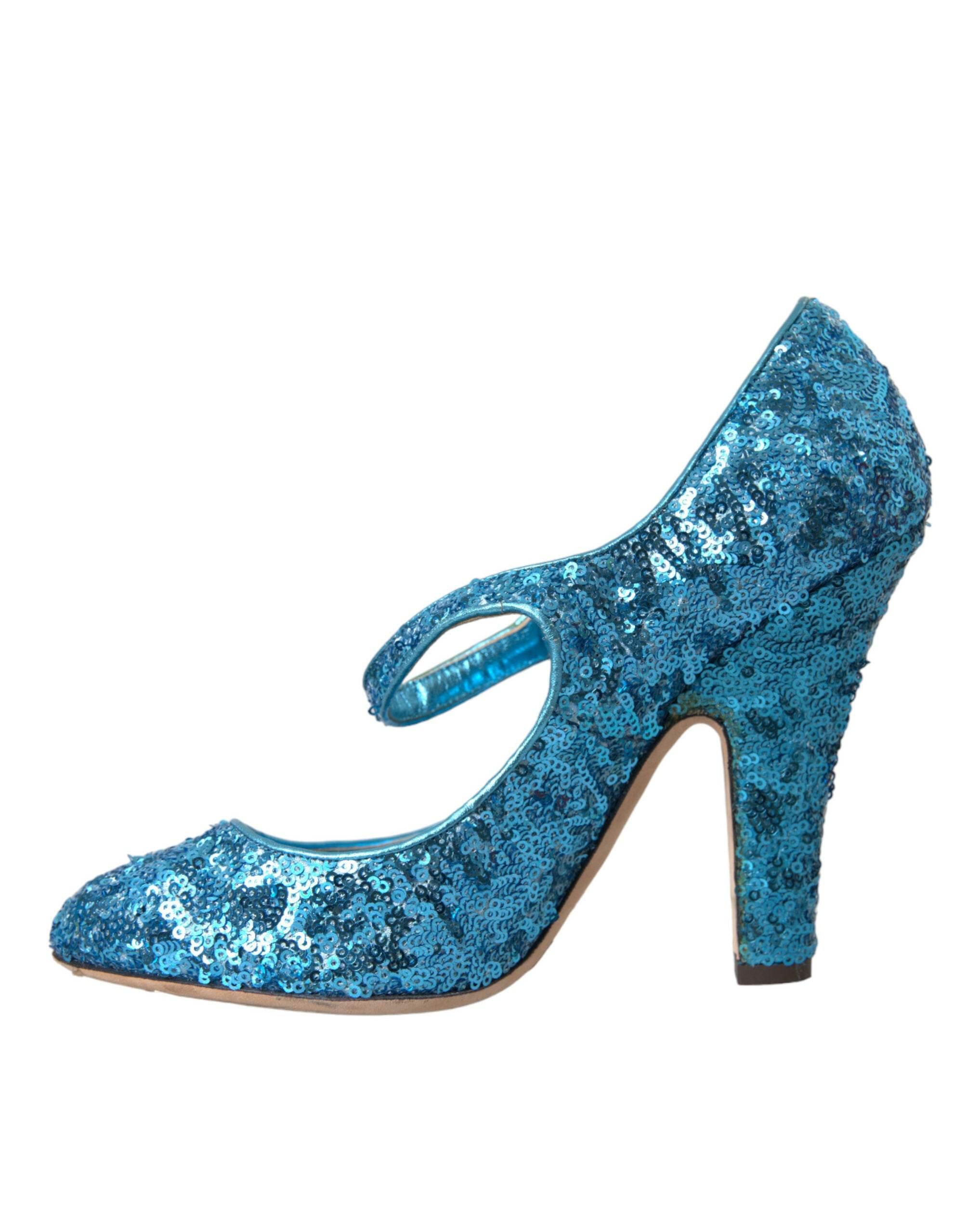 Dolce & Gabbana Blue Sequin Mary Jane Pumps High Heels Shoes - Hilstor
