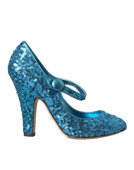 Dolce & Gabbana Blue Sequin Mary Jane Pumps High Heels Shoes - Hilstor