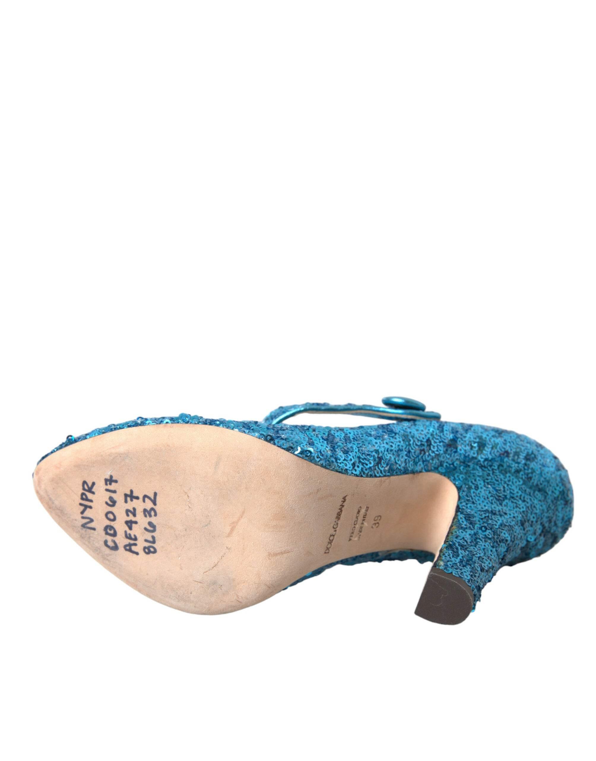 Dolce & Gabbana Blue Sequin Mary Jane Pumps High Heels Shoes - Hilstor