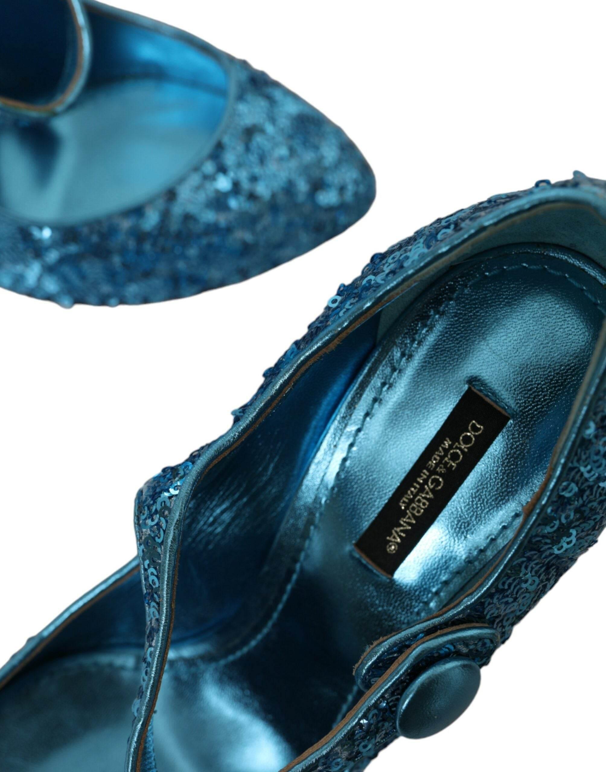Dolce & Gabbana Blue Sequin Mary Jane Pumps High Heels Shoes - Hilstor