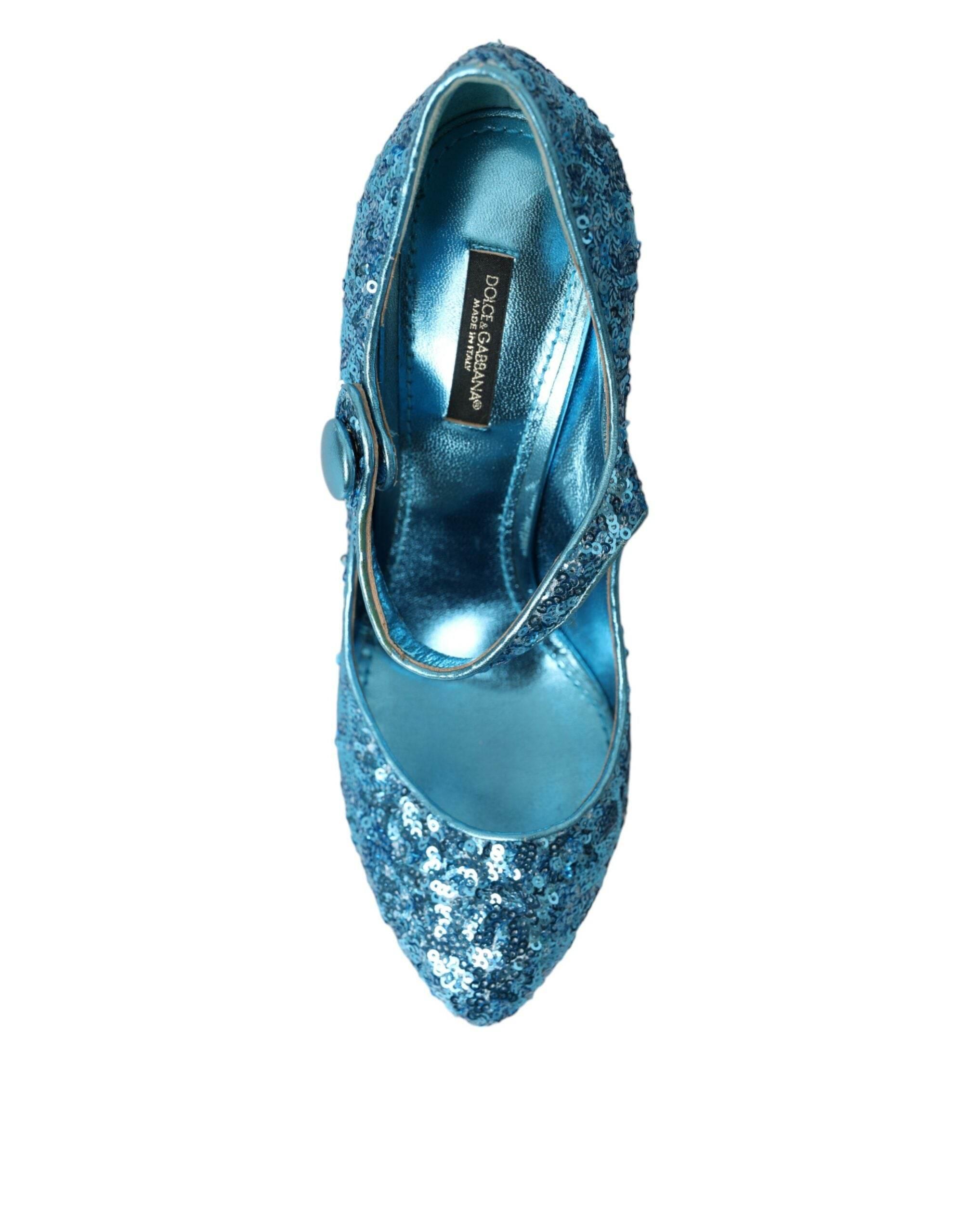 Dolce & Gabbana Blue Sequin Mary Jane Pumps High Heels Shoes - Hilstor