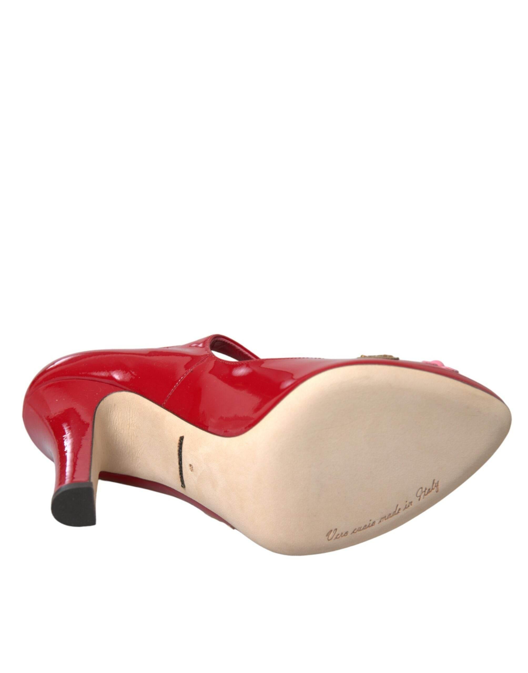 Dolce & Gabbana Red Leather Embellished Mary Jane Pumps Heels Shoes - Hilstor