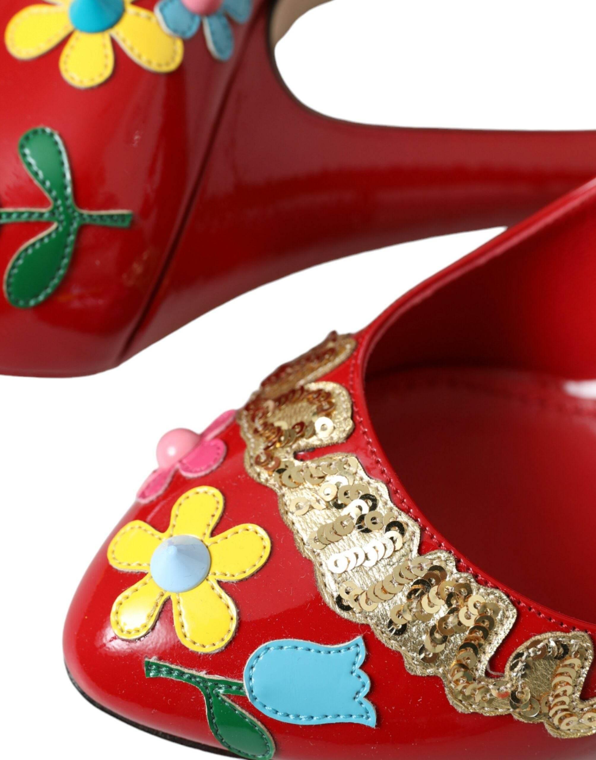 Dolce & Gabbana Red Leather Embellished Mary Jane Pumps Heels Shoes - Hilstor