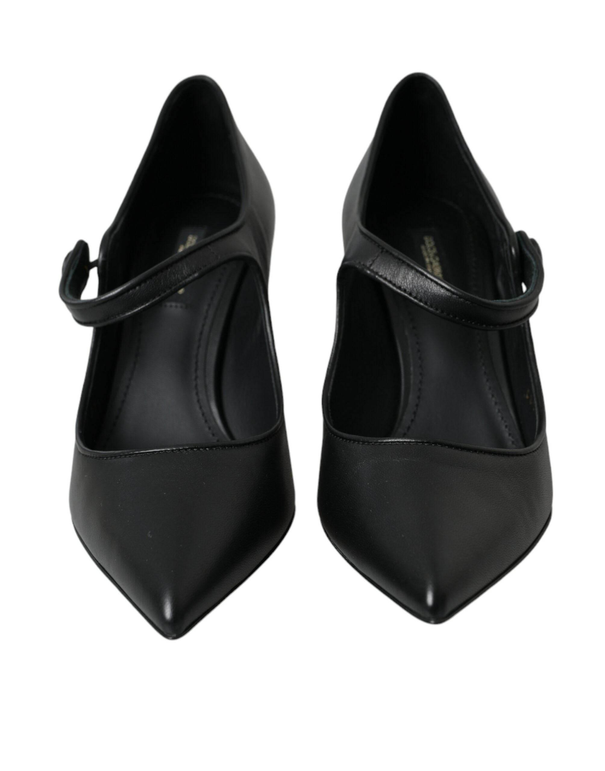 Dolce & Gabbana Black Leather Logo Heels Mary Janes Pumps Shoes - Hilstor