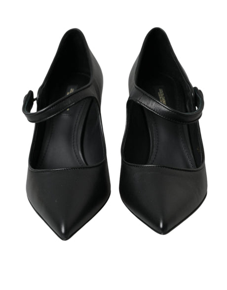 Dolce & Gabbana Black Leather Logo Heels Mary Janes Pumps Shoes - Hilstor