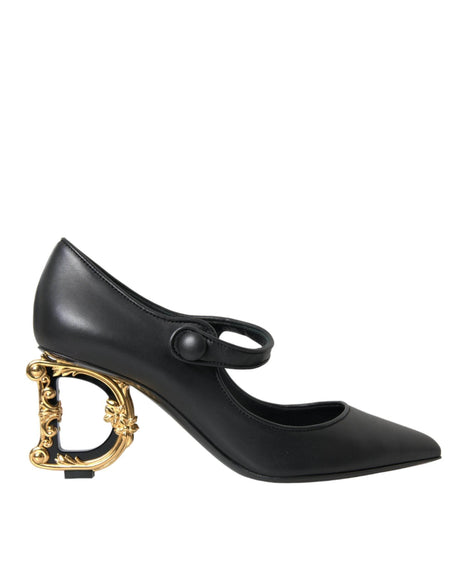 Dolce & Gabbana Black Leather Logo Heels Mary Janes Pumps Shoes - Hilstor