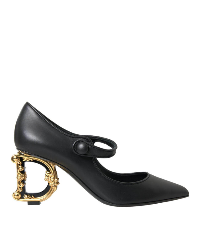 Dolce & Gabbana Black Leather Logo Heels Mary Janes Pumps Shoes - Hilstor