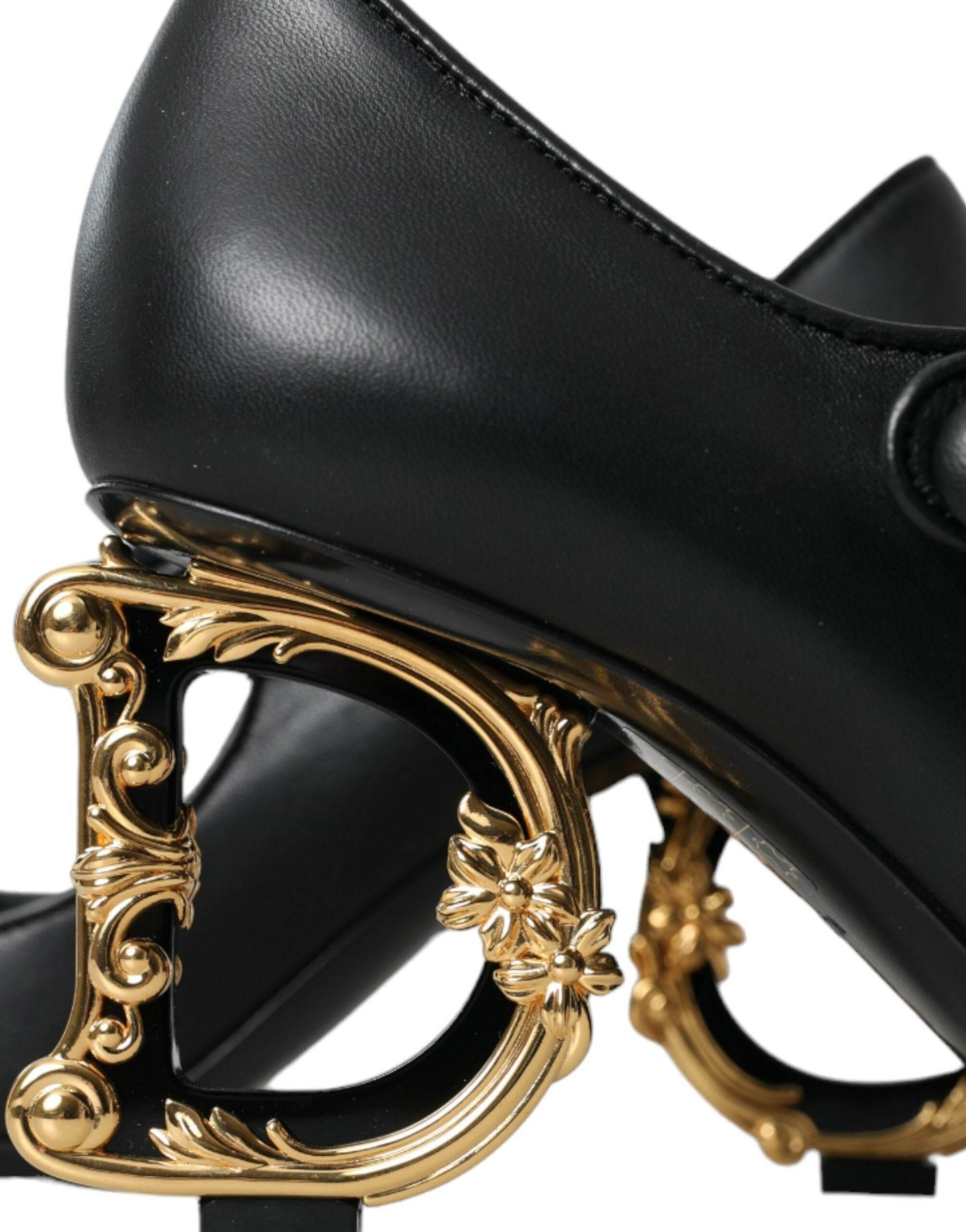 Dolce & Gabbana Black Leather Logo Heels Mary Janes Pumps Shoes - Hilstor