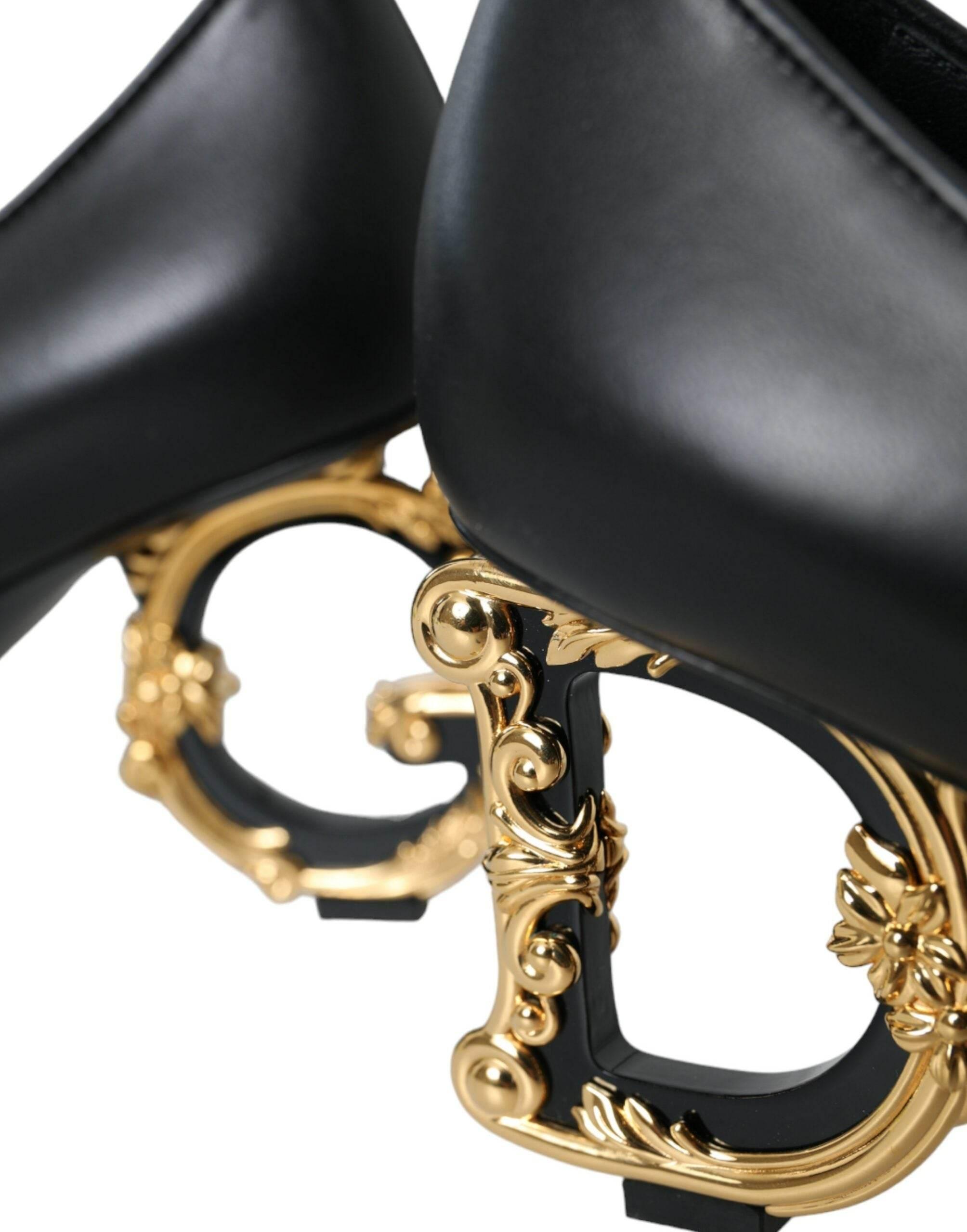 Dolce & Gabbana Black Leather Logo Heels Mary Janes Pumps Shoes - Hilstor