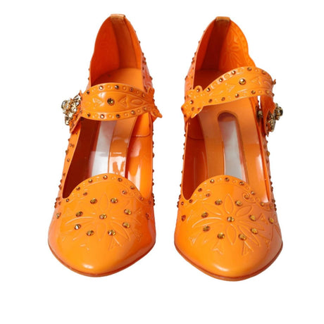 Dolce & Gabbana Orange CINDERELLA Floral Crystal Pumps Shoes - Hilstor