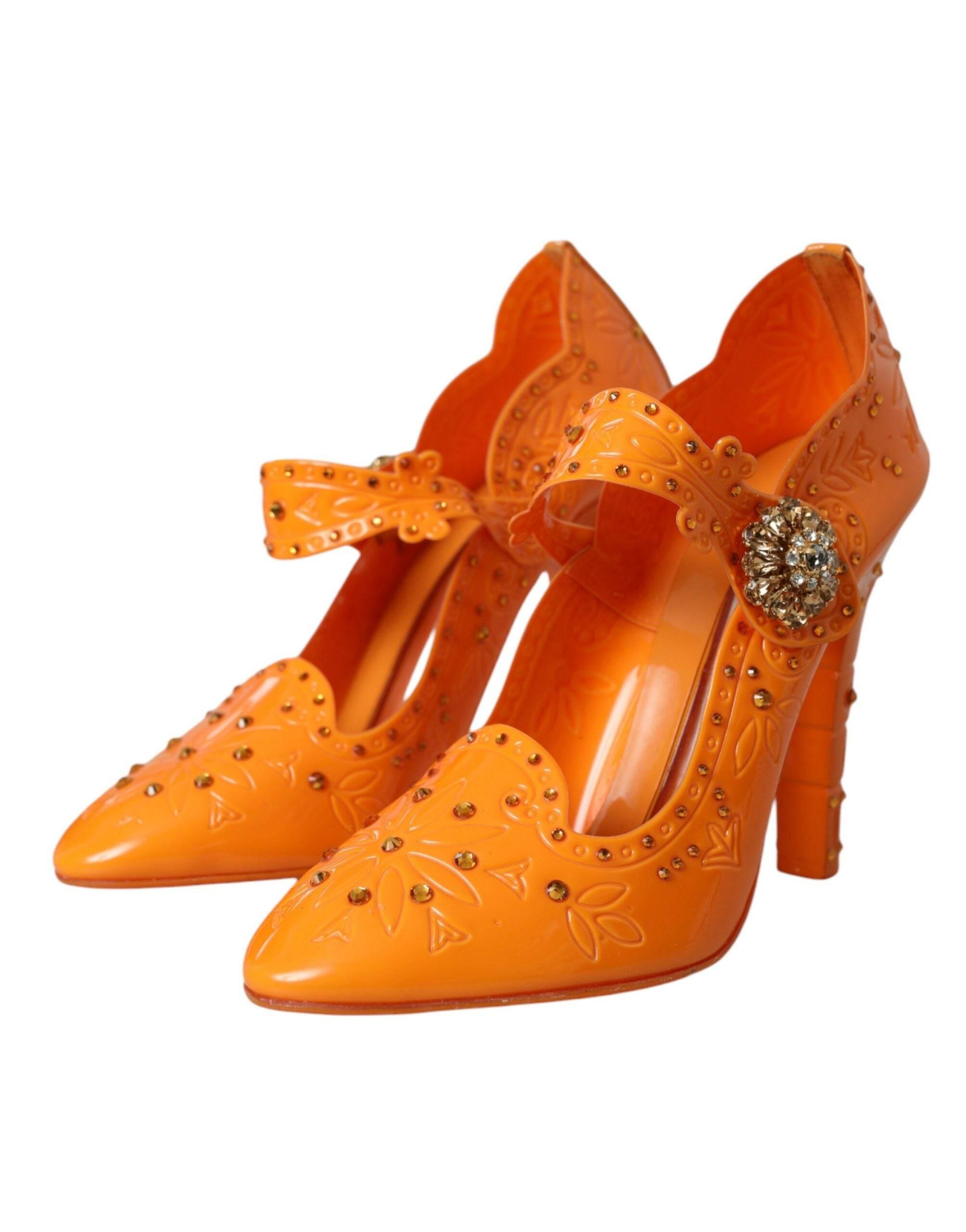 Dolce & Gabbana Orange CINDERELLA Floral Crystal Pumps Shoes - Hilstor